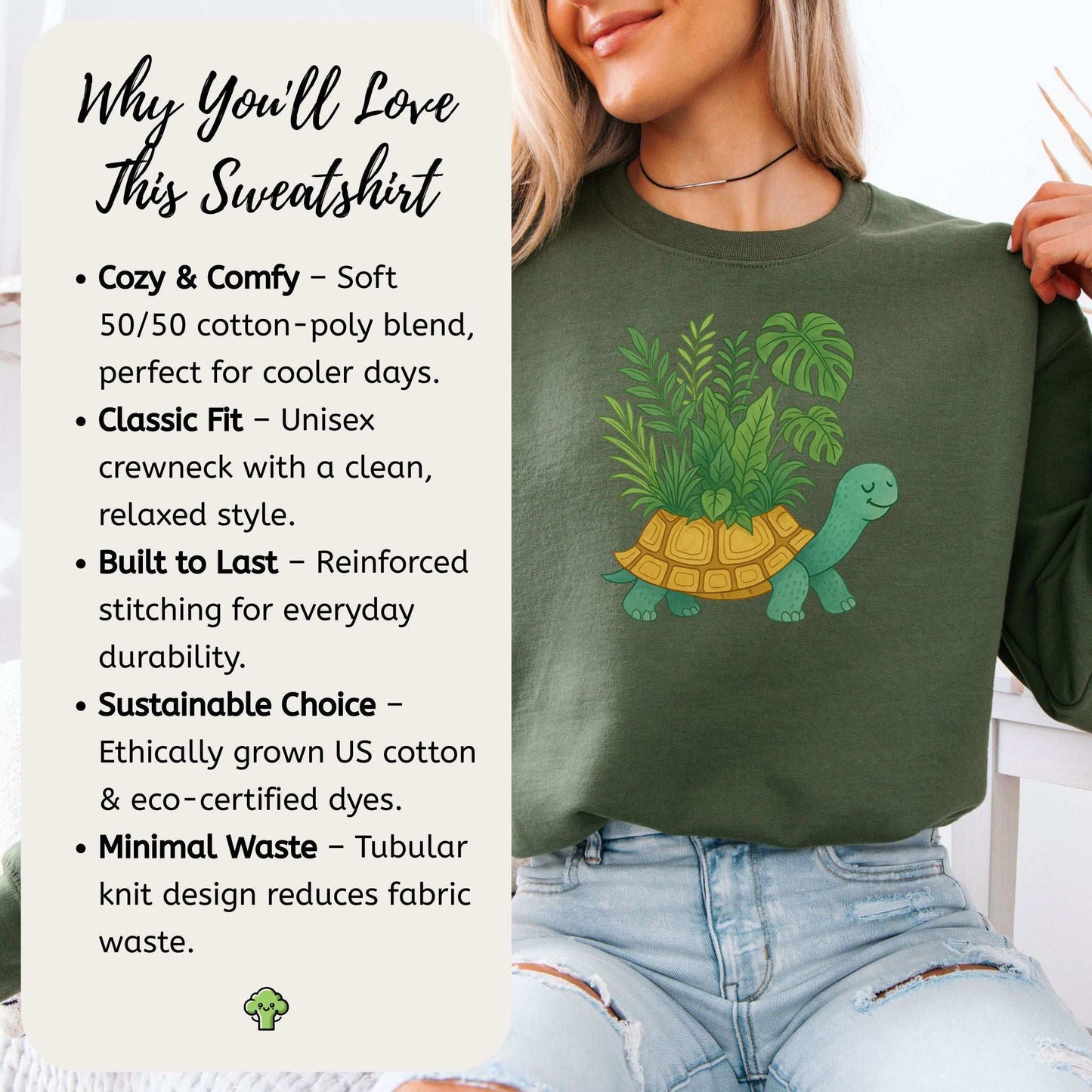 Jungle Tortoise Sweatshirt – Cozy Plant Lover Gift with Earthy Magic