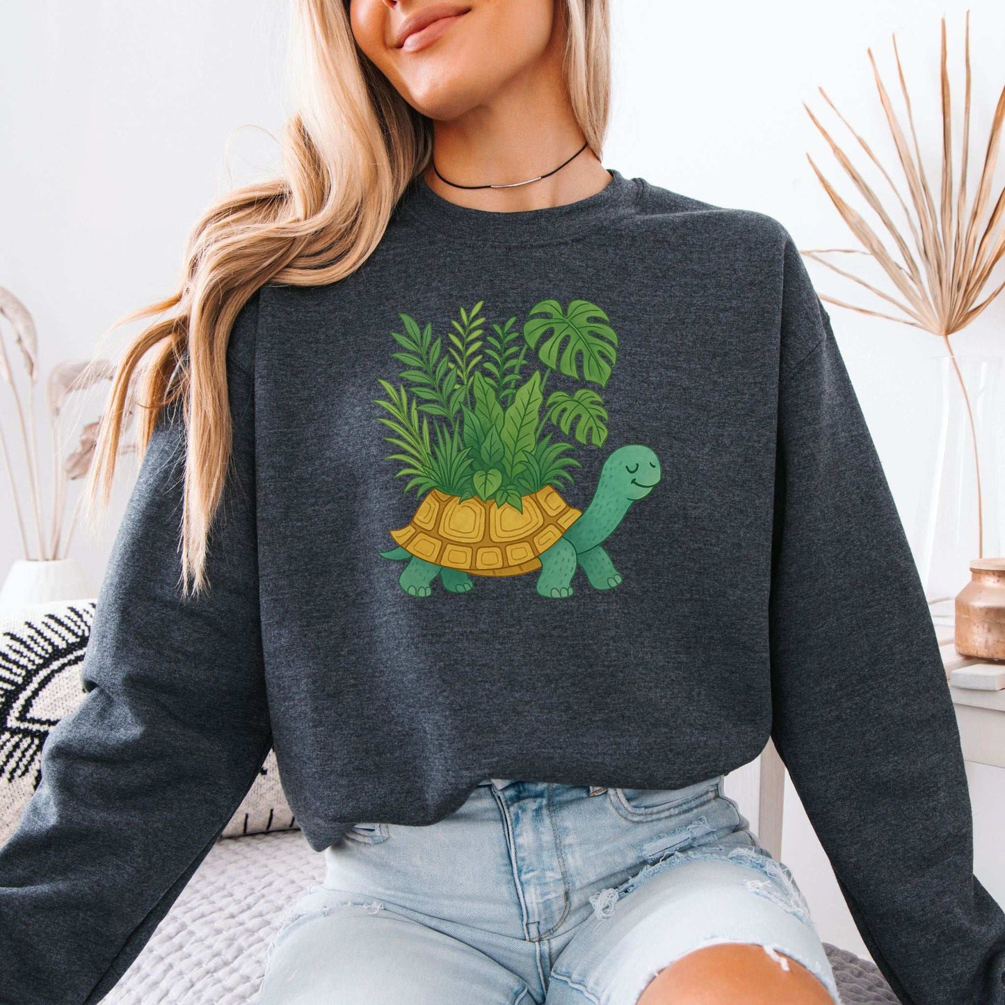 Jungle Tortoise Sweatshirt – Cozy Plant Lover Gift with Earthy Magic