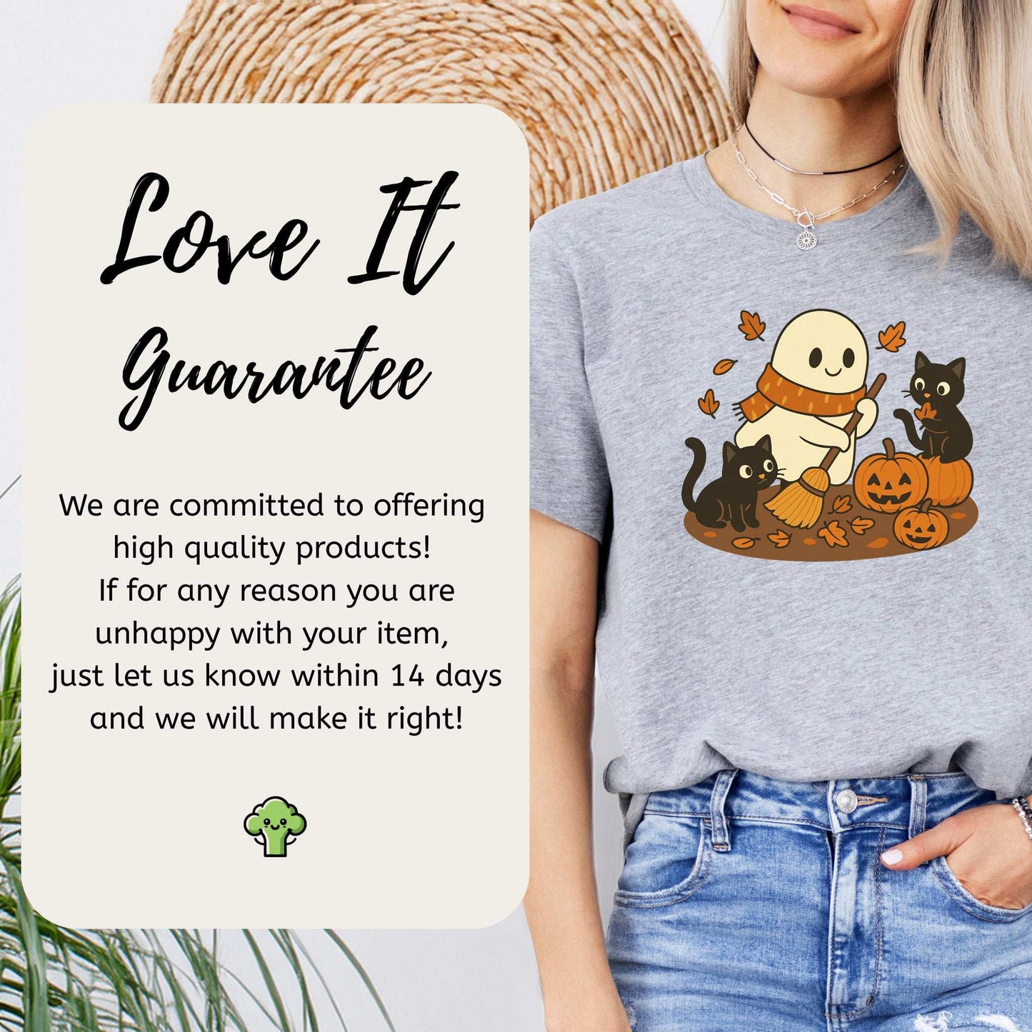 Autumn Ghost & Black Cats T-Shirt – Pumpkin Patch Cozy Vibes