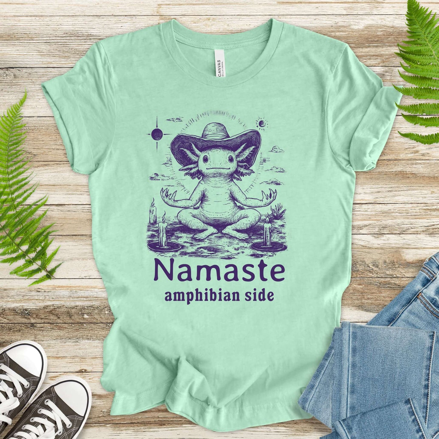 Axolotl Namaste Amphibian Side T-Shirt