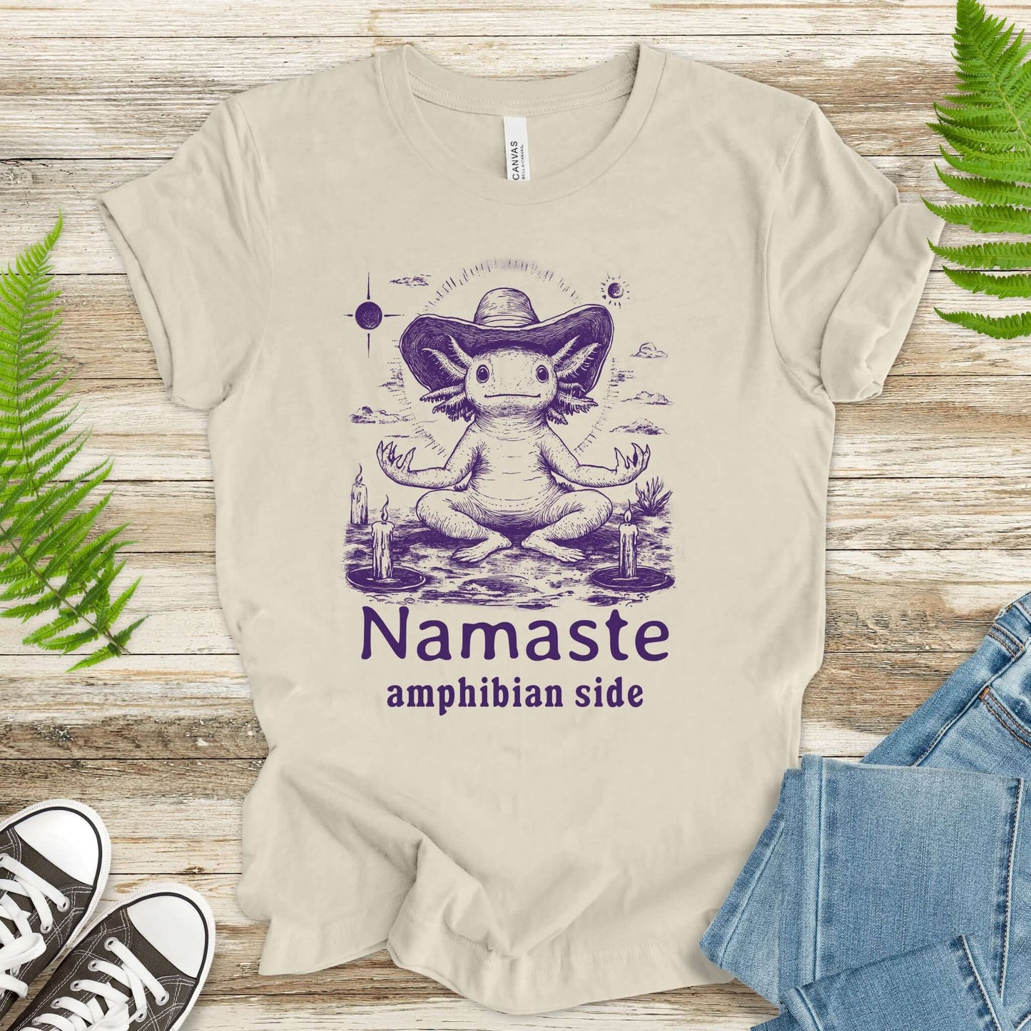 Axolotl Namaste Amphibian Side T-Shirt