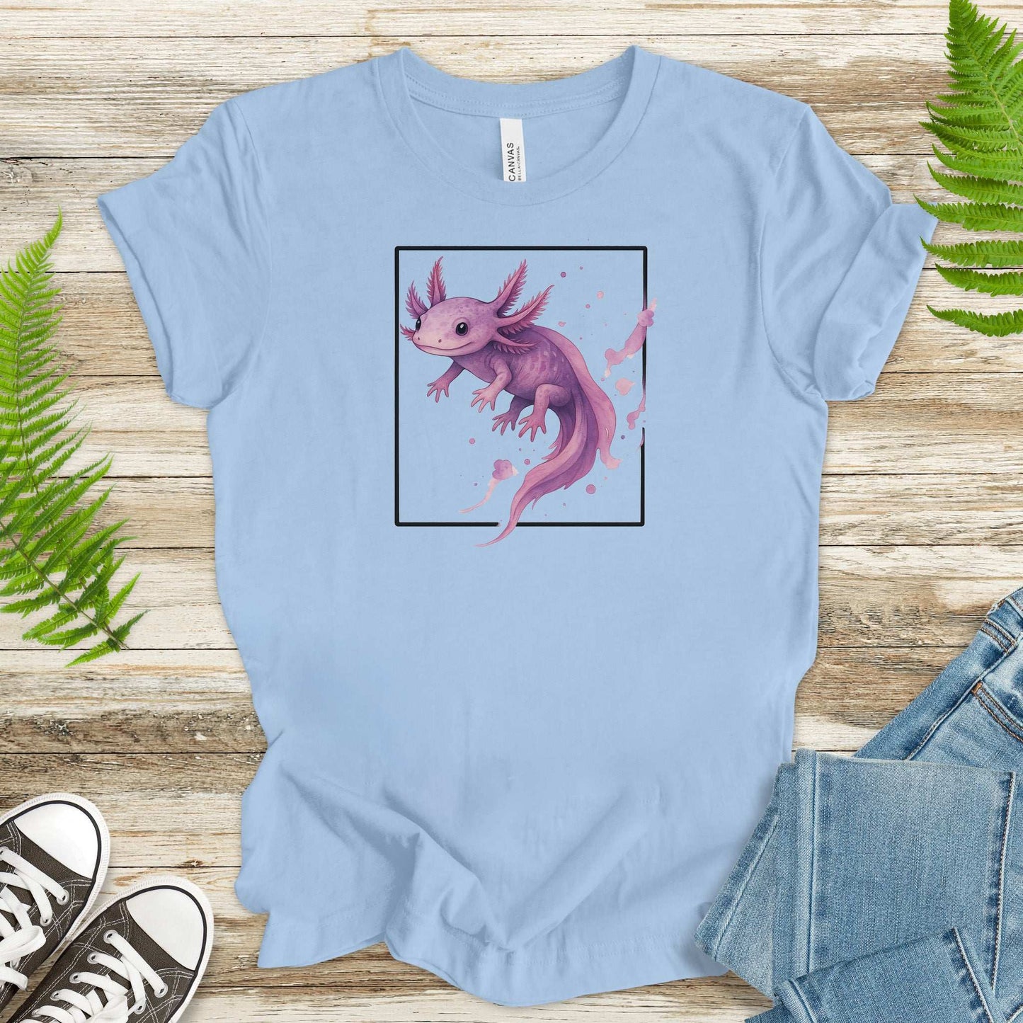 Watercolor Axolotl T-Shirt – Cute Pink Salamander Nature Tee