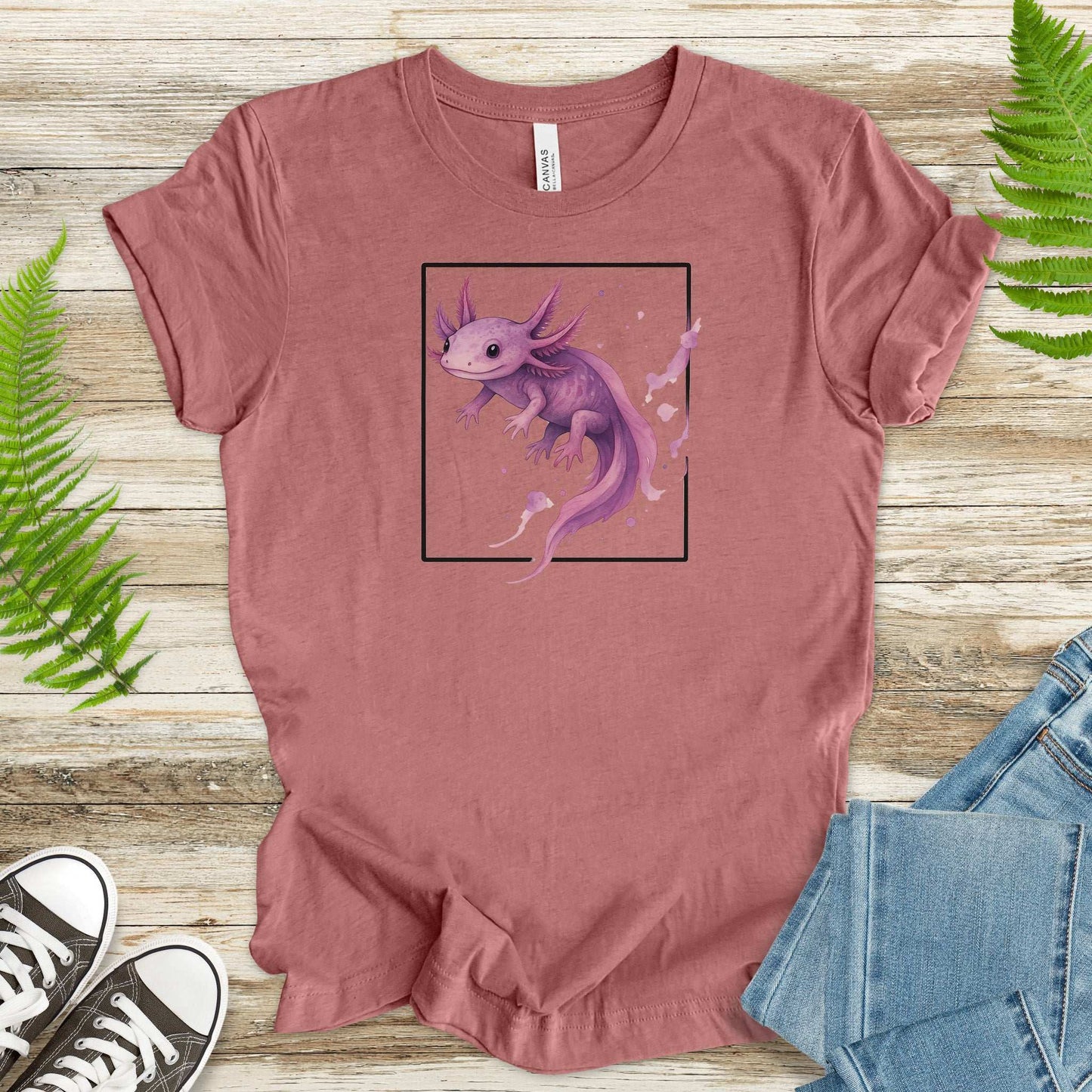 Watercolor Axolotl T-Shirt – Cute Pink Salamander Nature Tee
