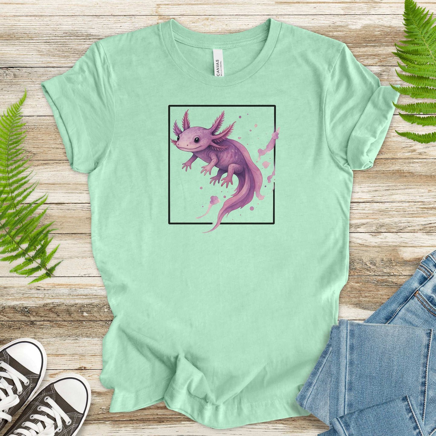 Watercolor Axolotl T-Shirt – Cute Pink Salamander Nature Tee