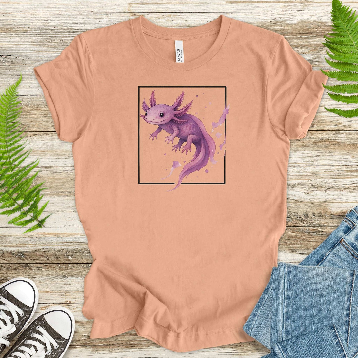 Watercolor Axolotl T-Shirt – Cute Pink Salamander Nature Tee