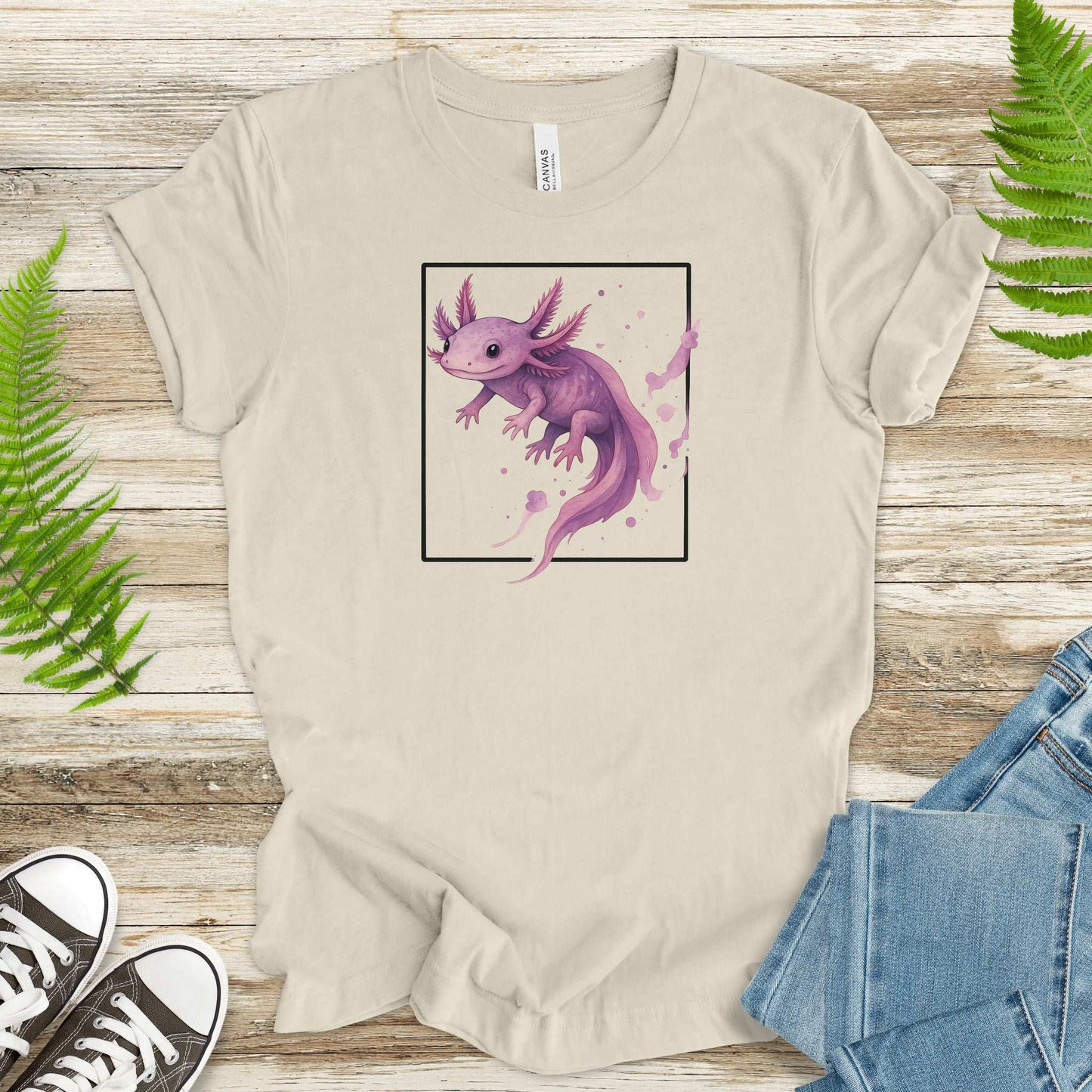 Watercolor Axolotl T-Shirt – Cute Pink Salamander Nature Tee