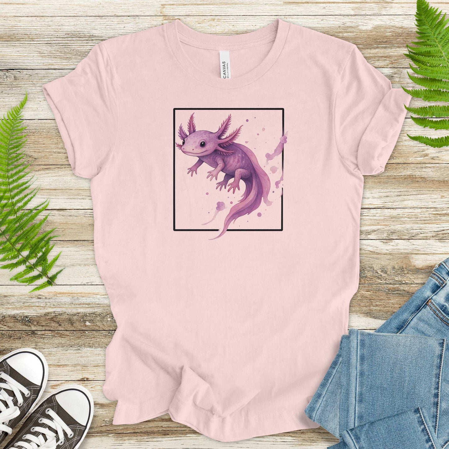 Watercolor Axolotl T-Shirt – Cute Pink Salamander Nature Tee
