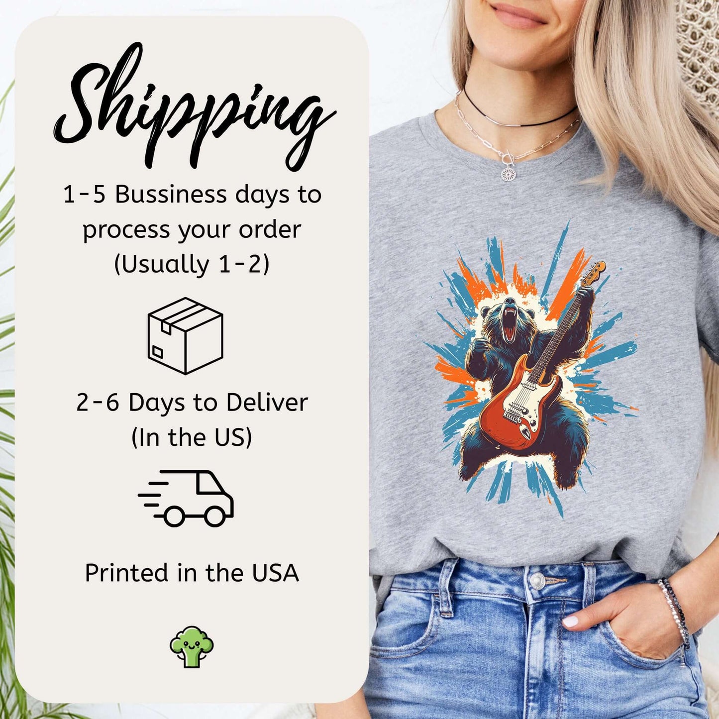 Bear Solo – Wild Rock Guitar Animal T-Shir