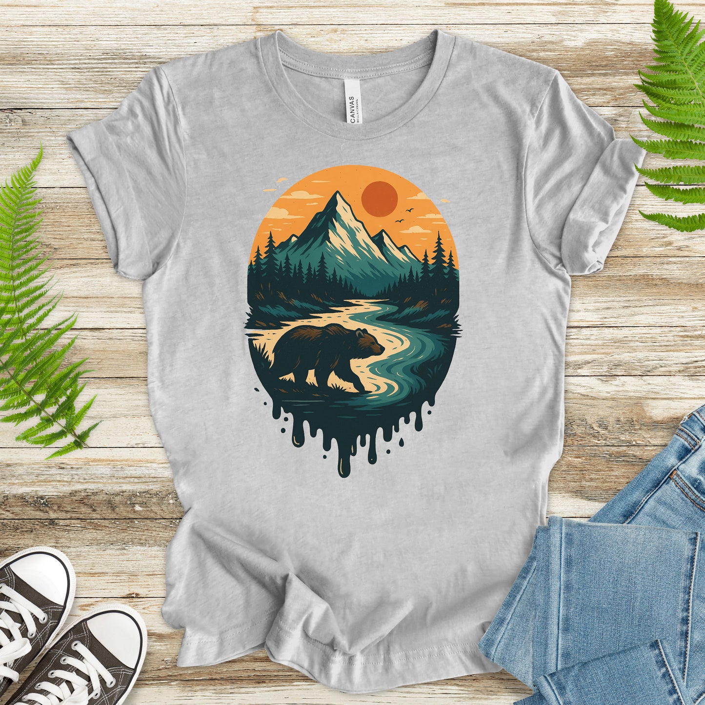 Alaska Bear River Sunset T-Shirt – Vintage Mountain & Wildlife Art Tee
