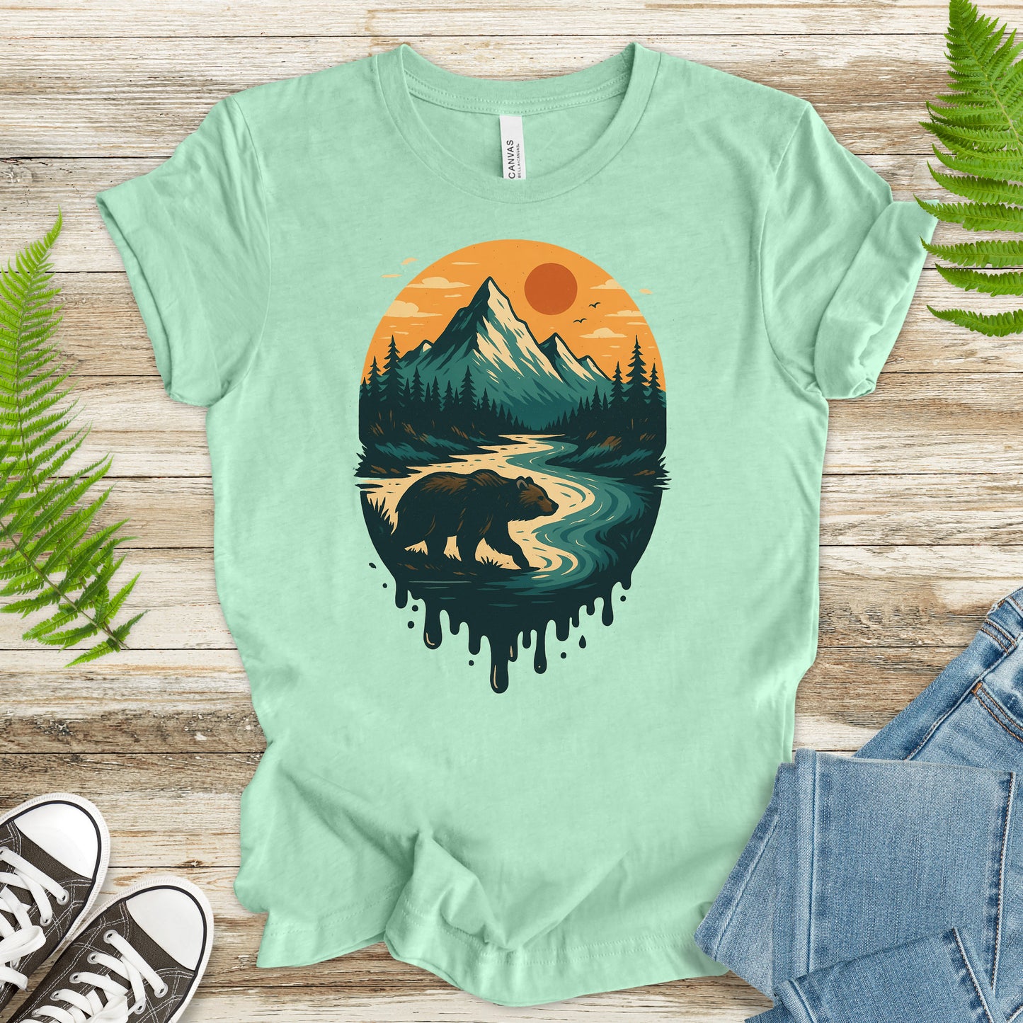 Alaska Bear River Sunset T-Shirt – Vintage Mountain & Wildlife Art Tee