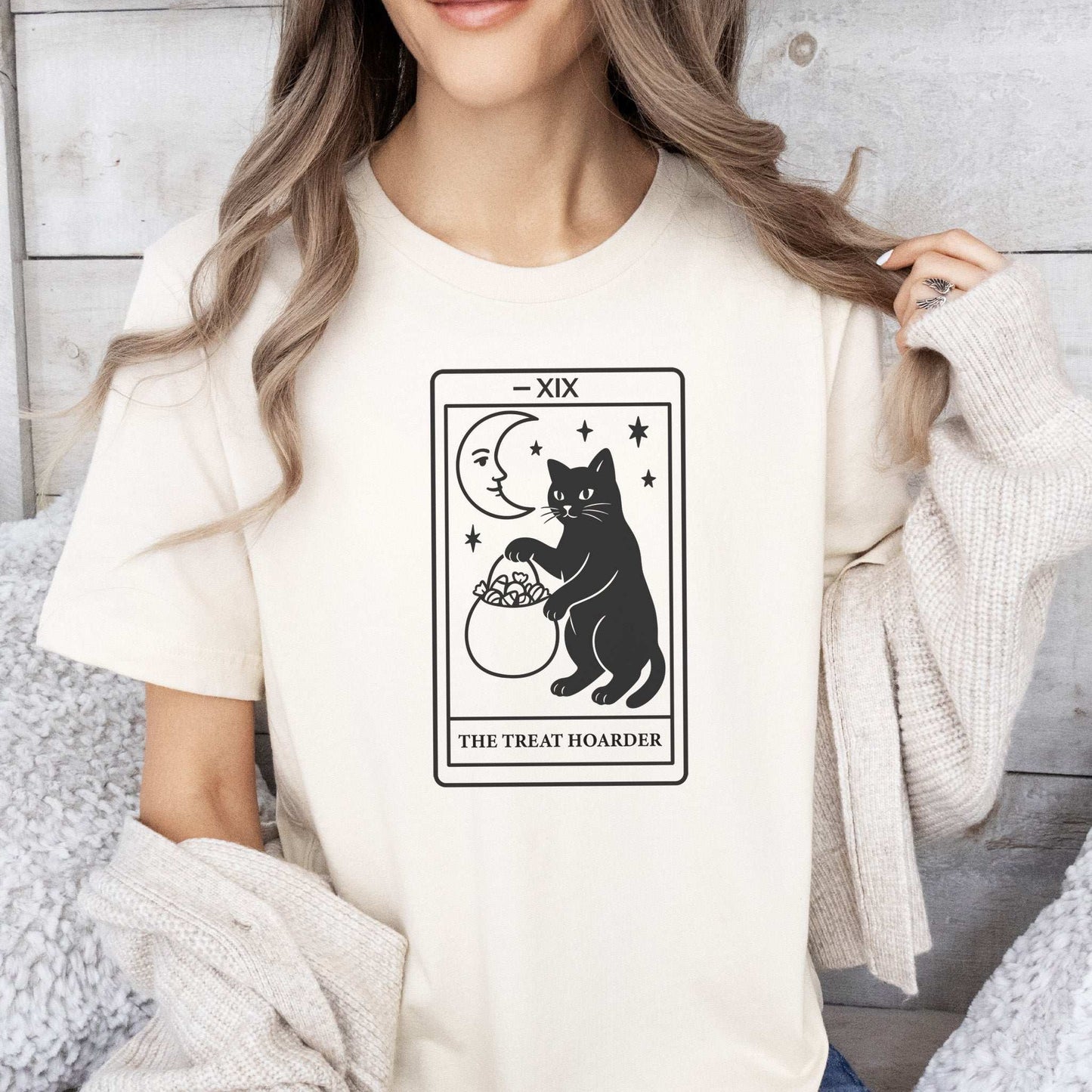 The Treat Hoarder T-Shirt – Black Cat Tarot Card Halloween Magic