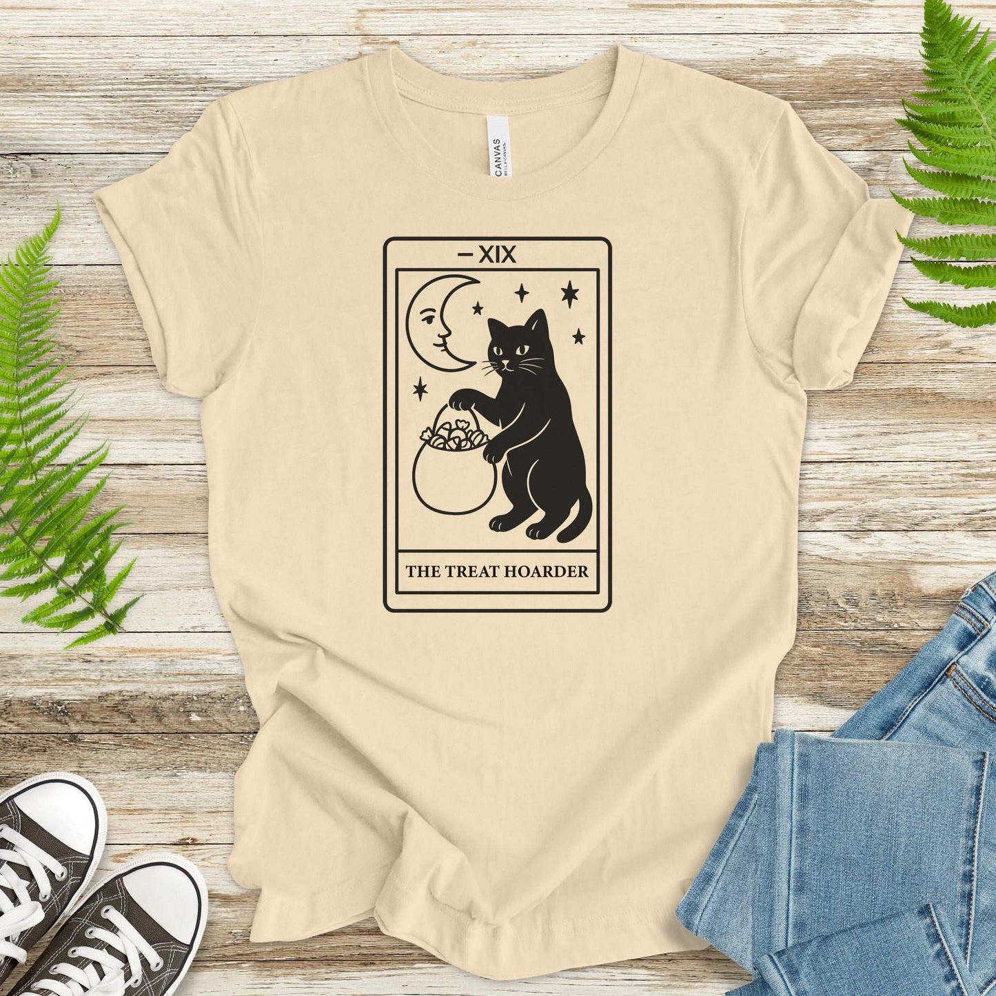 The Treat Hoarder T-Shirt – Black Cat Tarot Card Halloween Magic