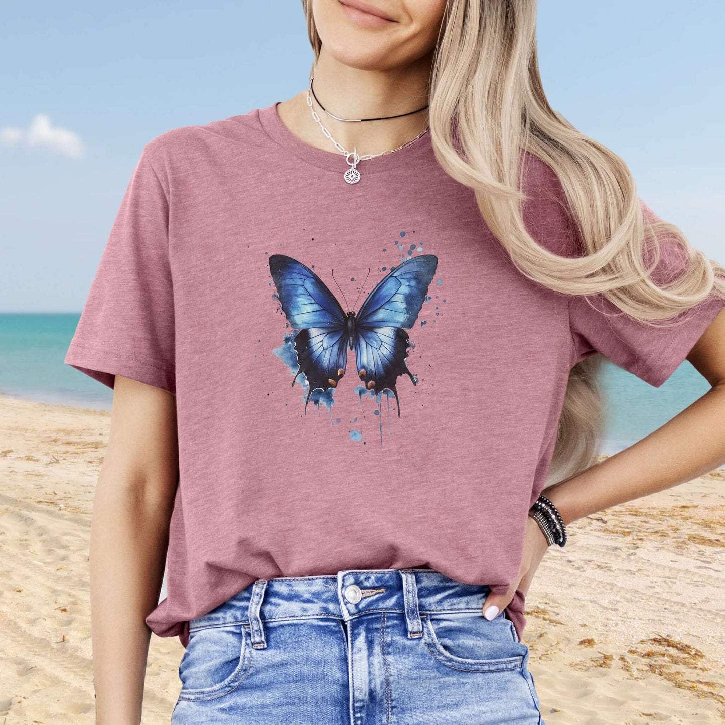 Blue Butterfly Watercolor T-Shirt