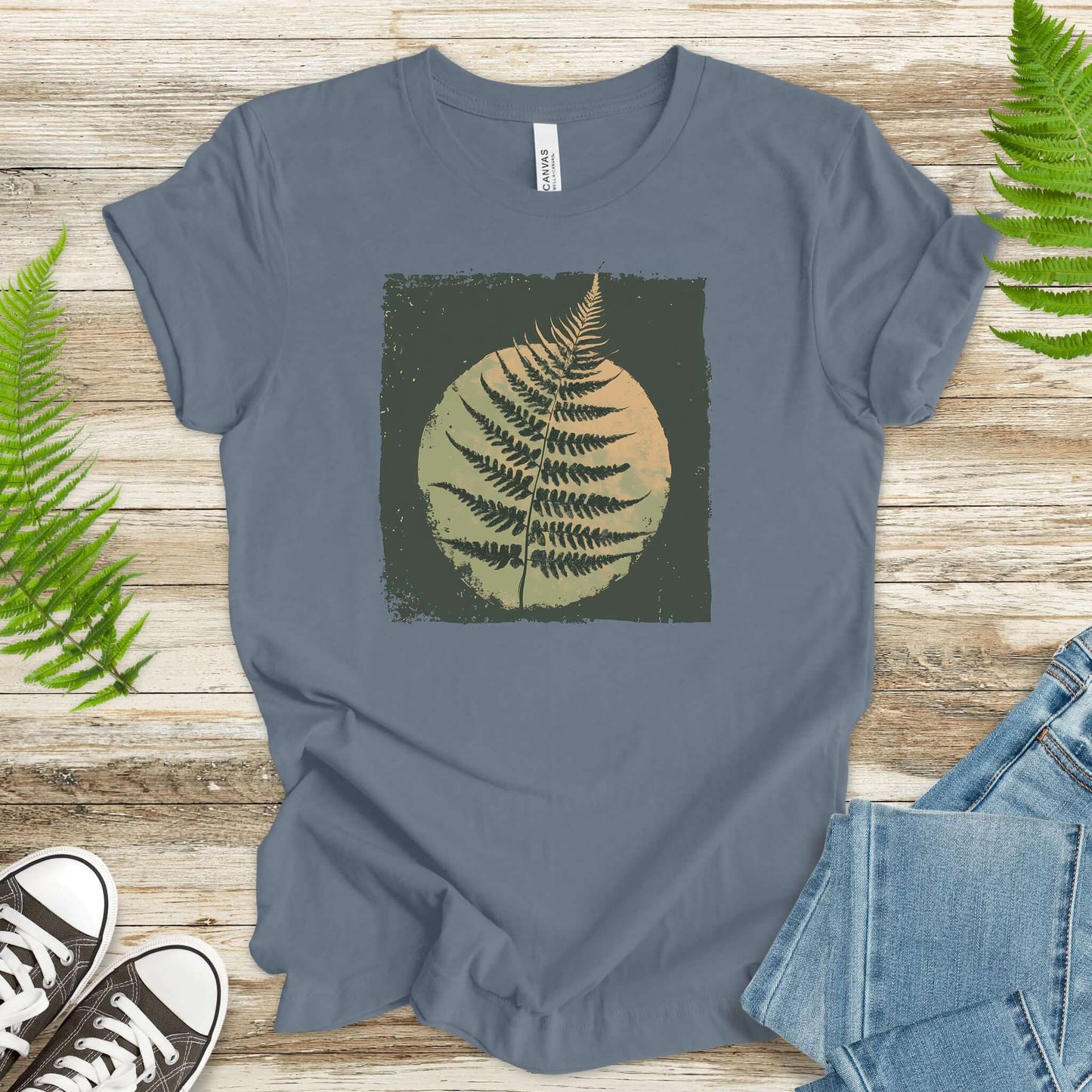 Retro Decorative Leaf Screen Print Style T-Shirt