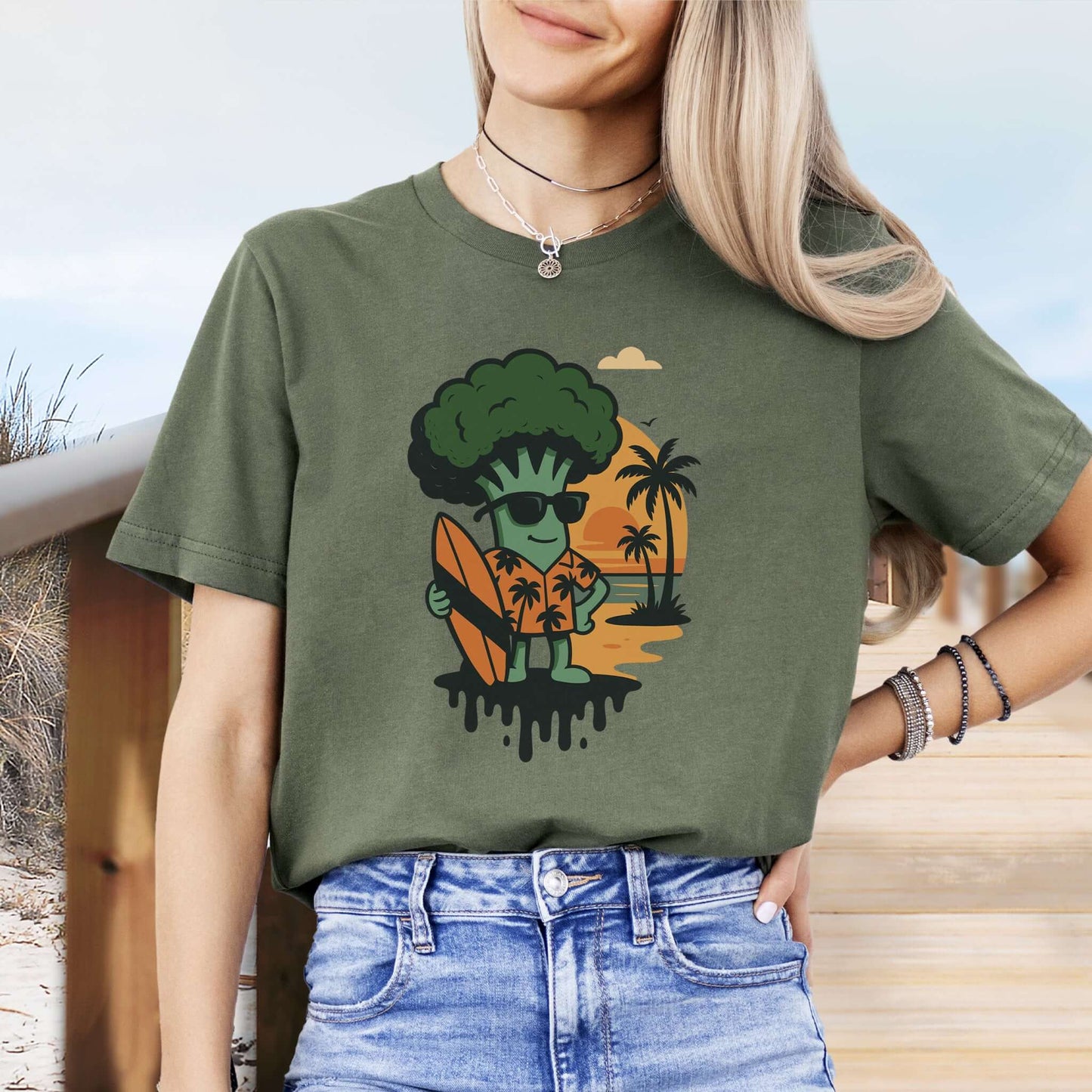 Surf's Up Broccoli Dude T-Shirt – Funny Veggie Surf Shirt