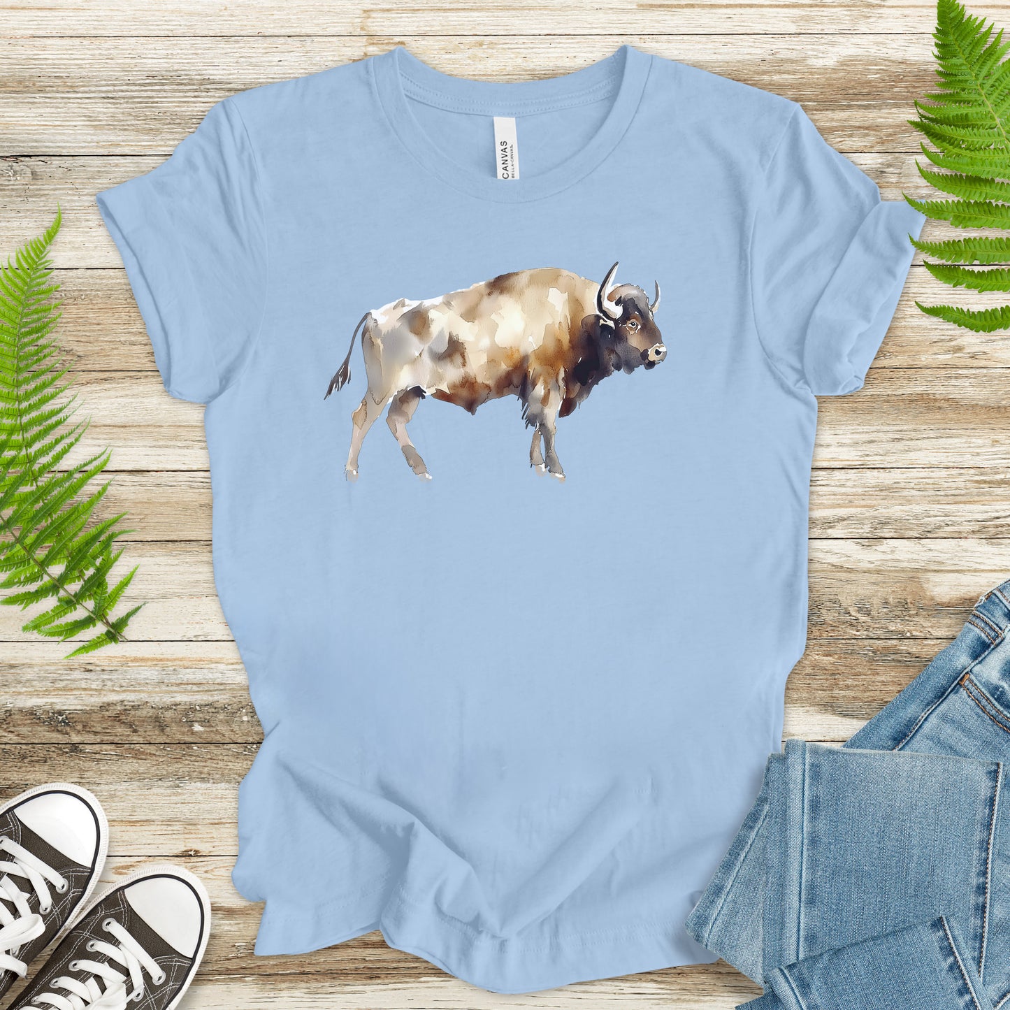 Watercolor Buffalo T-Shirt – Majestic American Bison Spirit Tee