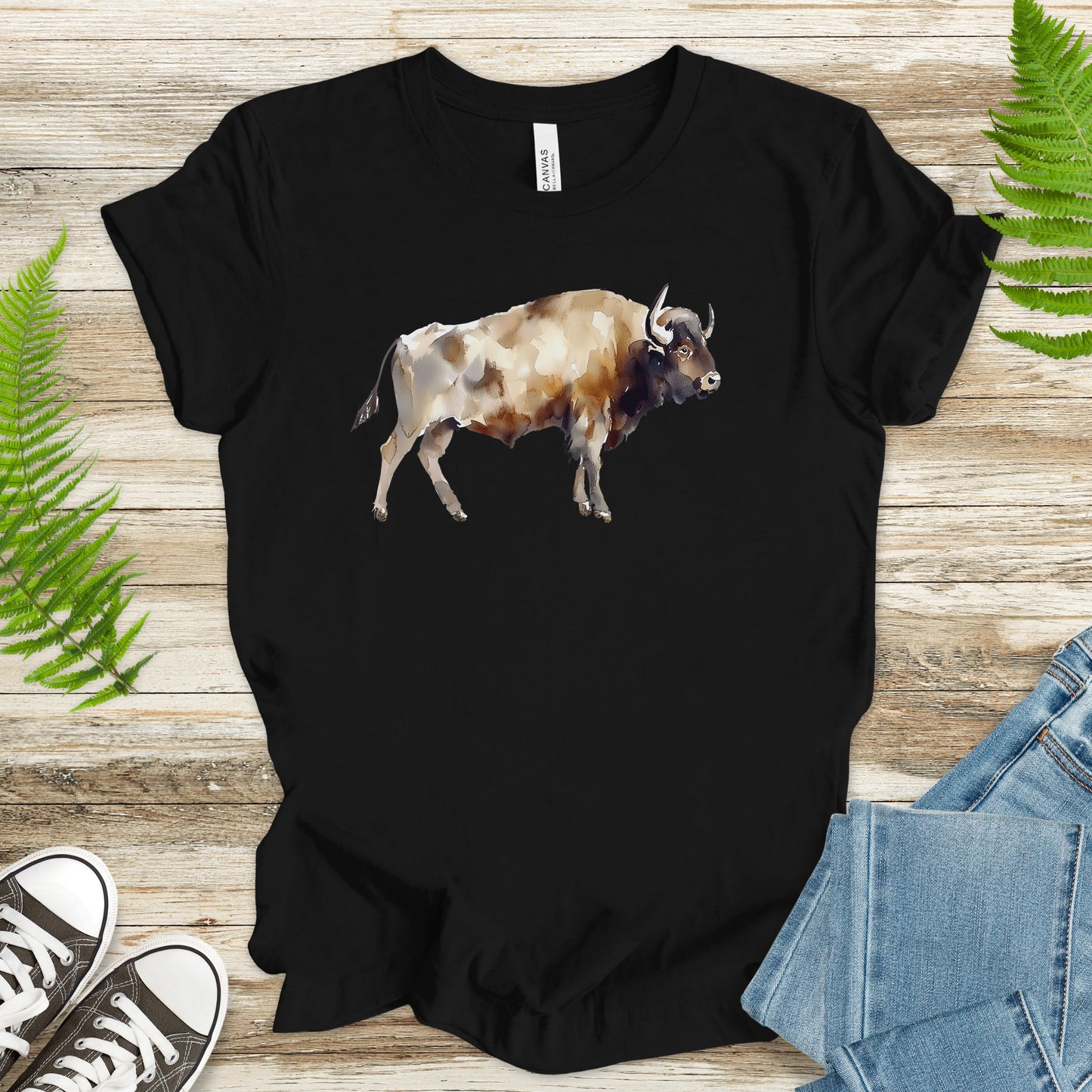 Watercolor Buffalo T-Shirt – Majestic American Bison Spirit Tee