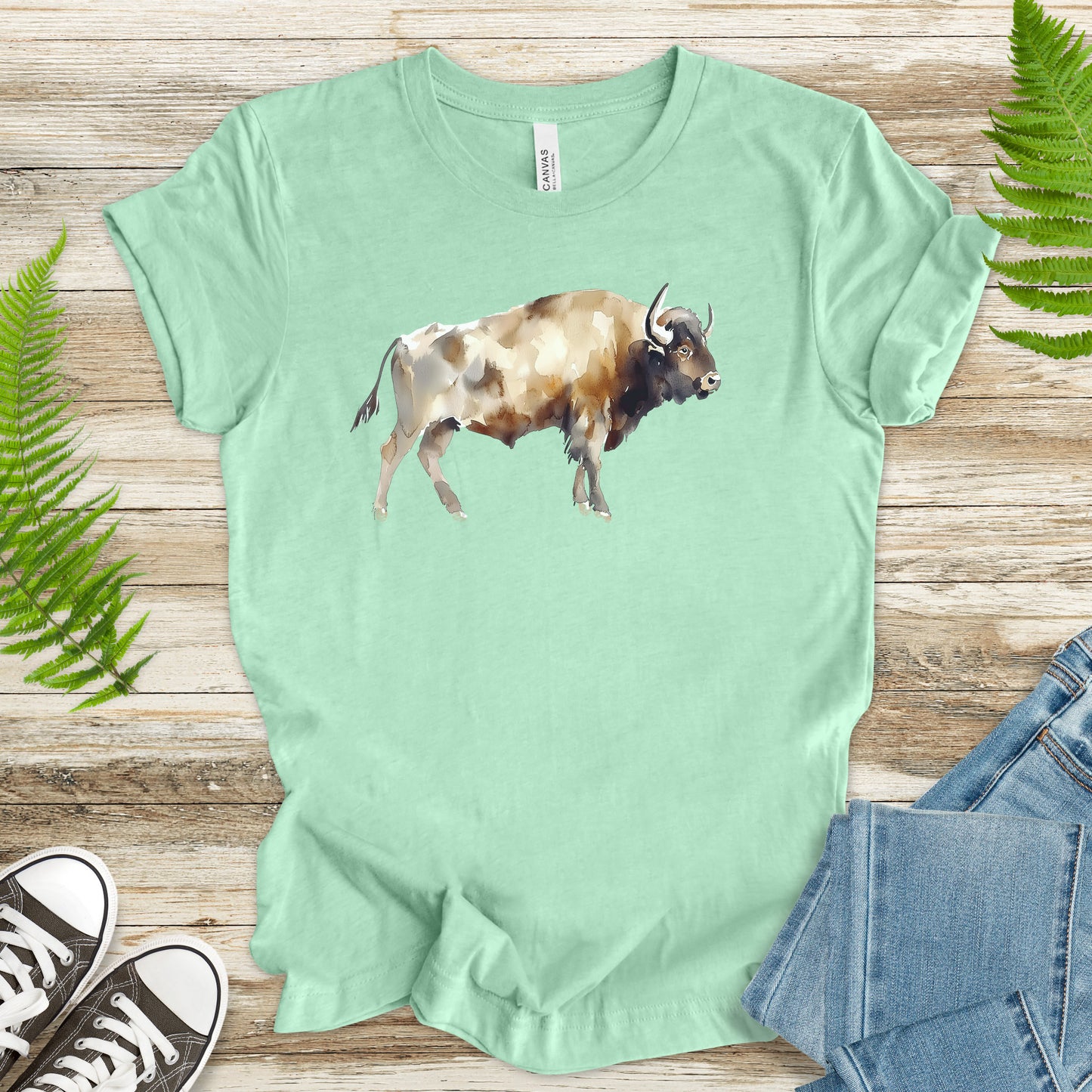 Watercolor Buffalo T-Shirt – Majestic American Bison Spirit Tee
