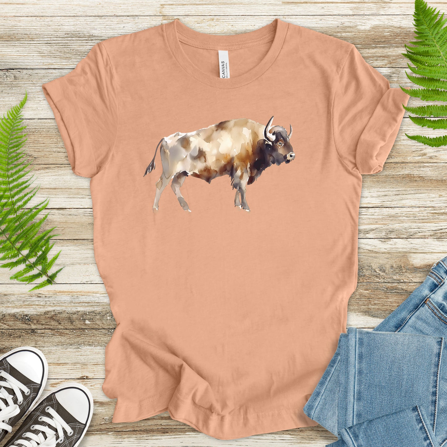 Watercolor Buffalo T-Shirt – Majestic American Bison Spirit Tee