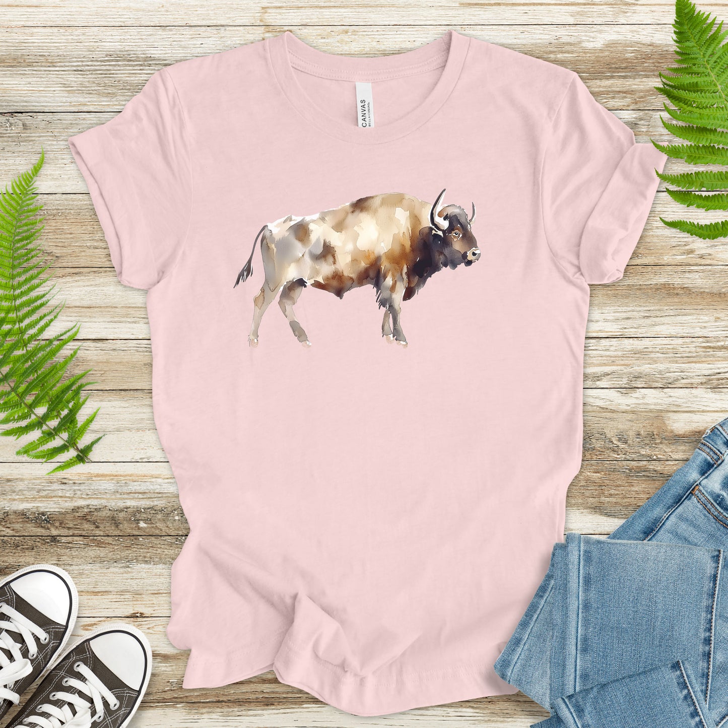 Watercolor Buffalo T-Shirt – Majestic American Bison Spirit Tee