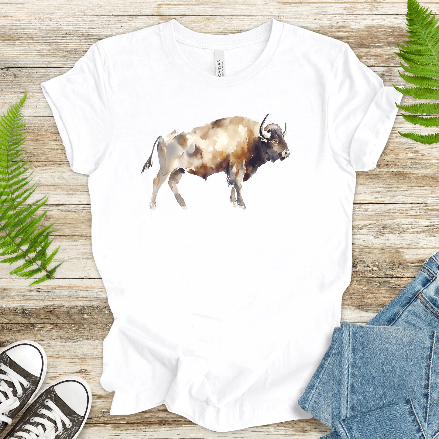 Watercolor Buffalo T-Shirt – Majestic American Bison Spirit Tee