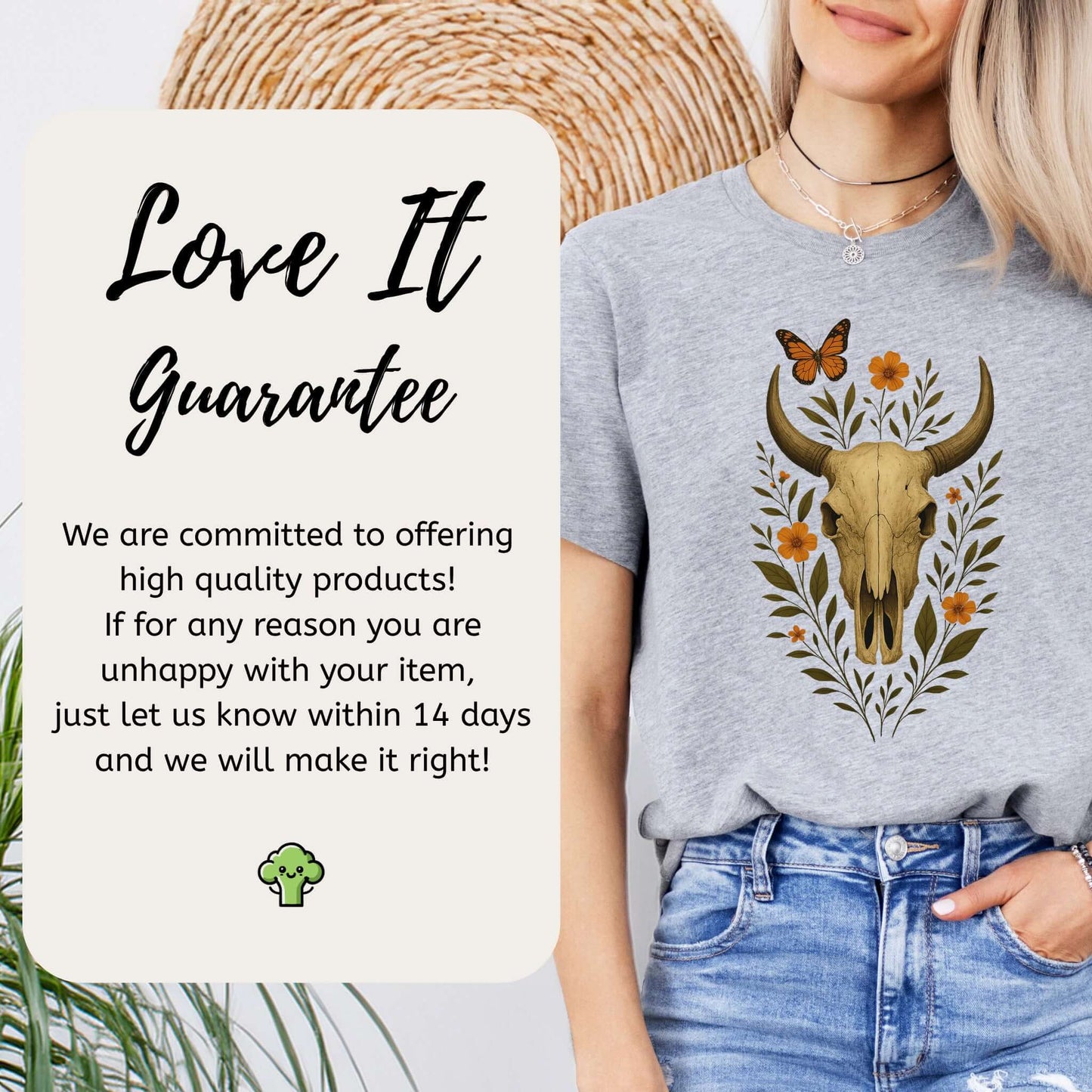 Western Bloom Skull T-Shirt – Floral Bull Skull & Butterfly Tee