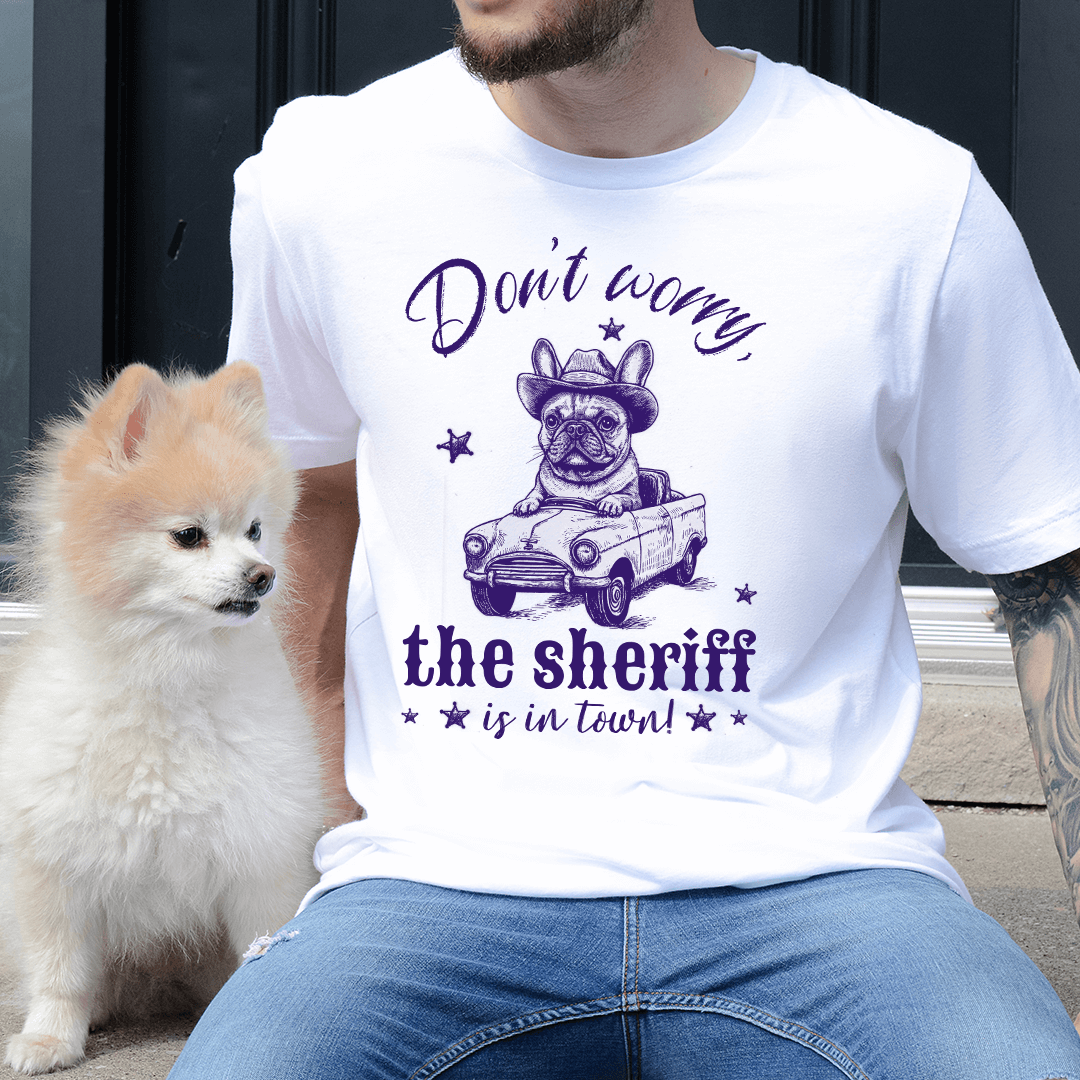 Bulldog Sheriff Retro Funny Car T-Shirt