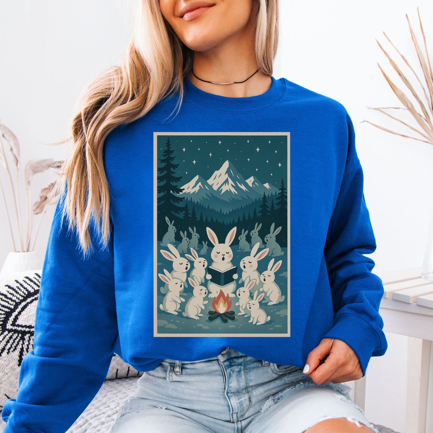 Bunny Choir Christmas Sweatshirt – Cute Campfire Carolers Vintage Vibes