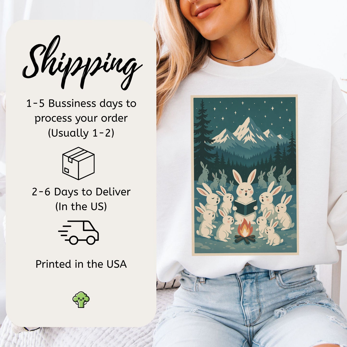 Bunny Choir Christmas Sweatshirt – Cute Campfire Carolers Vintage Vibes