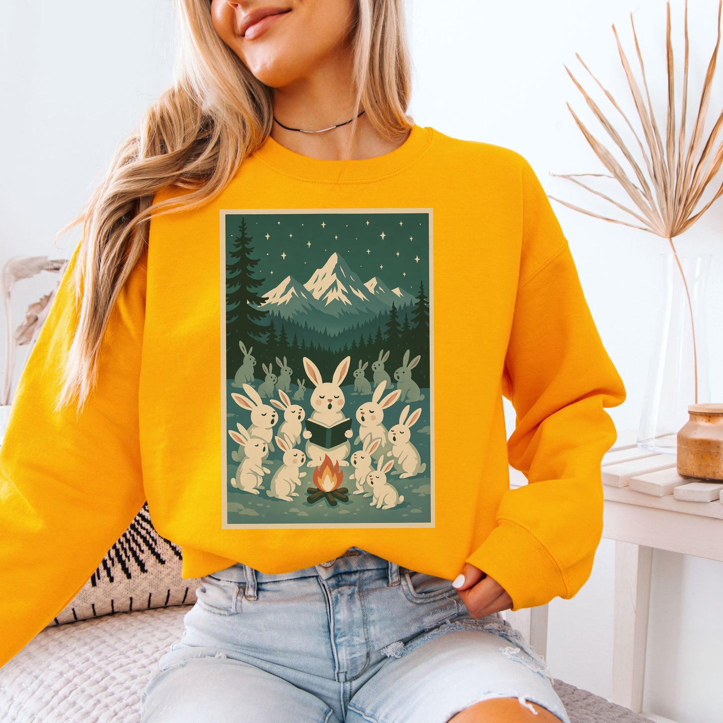 Bunny Choir Christmas Sweatshirt – Cute Campfire Carolers Vintage Vibes