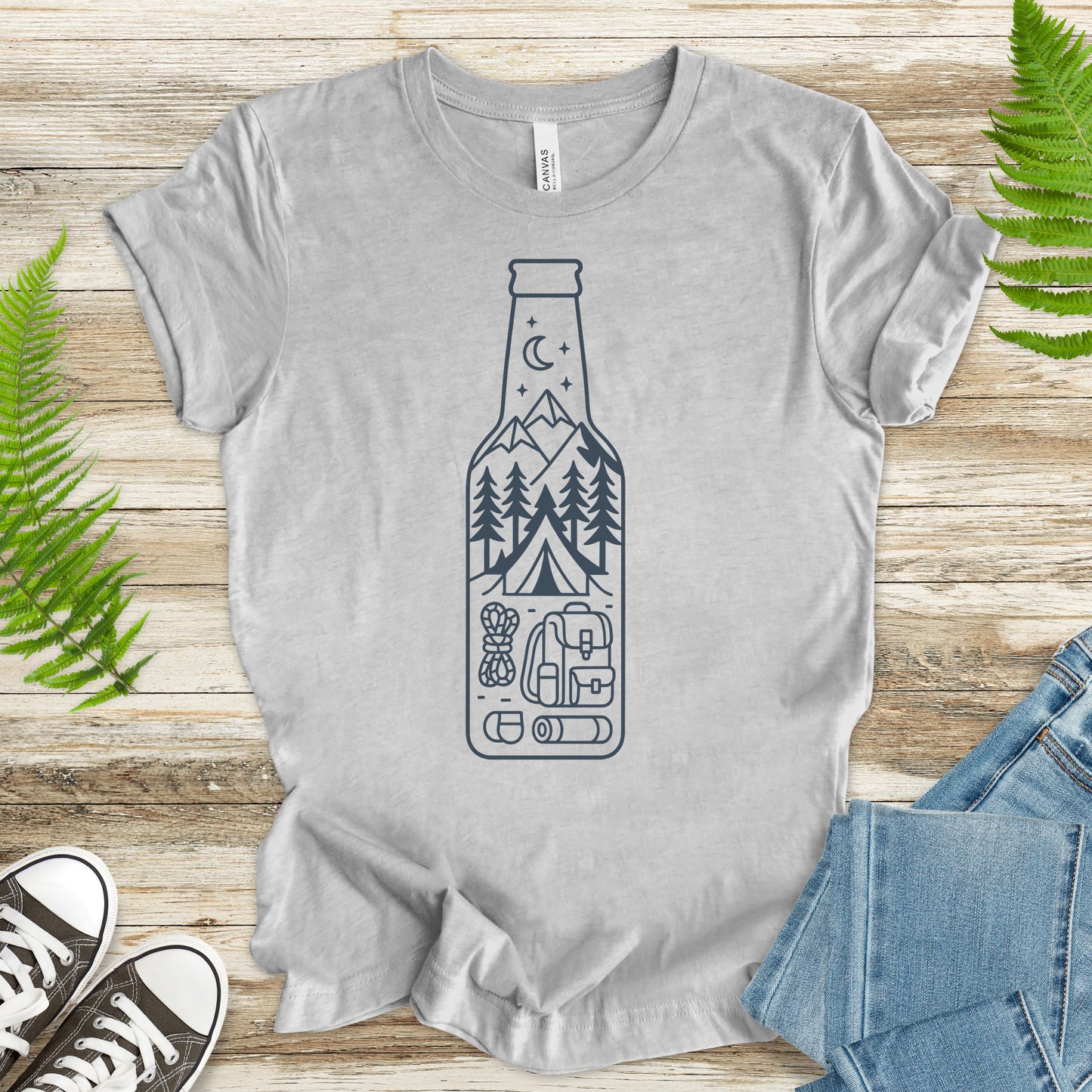 Camping in a Bottle T-Shirt – Retro Adventure & Nature Lover Tee