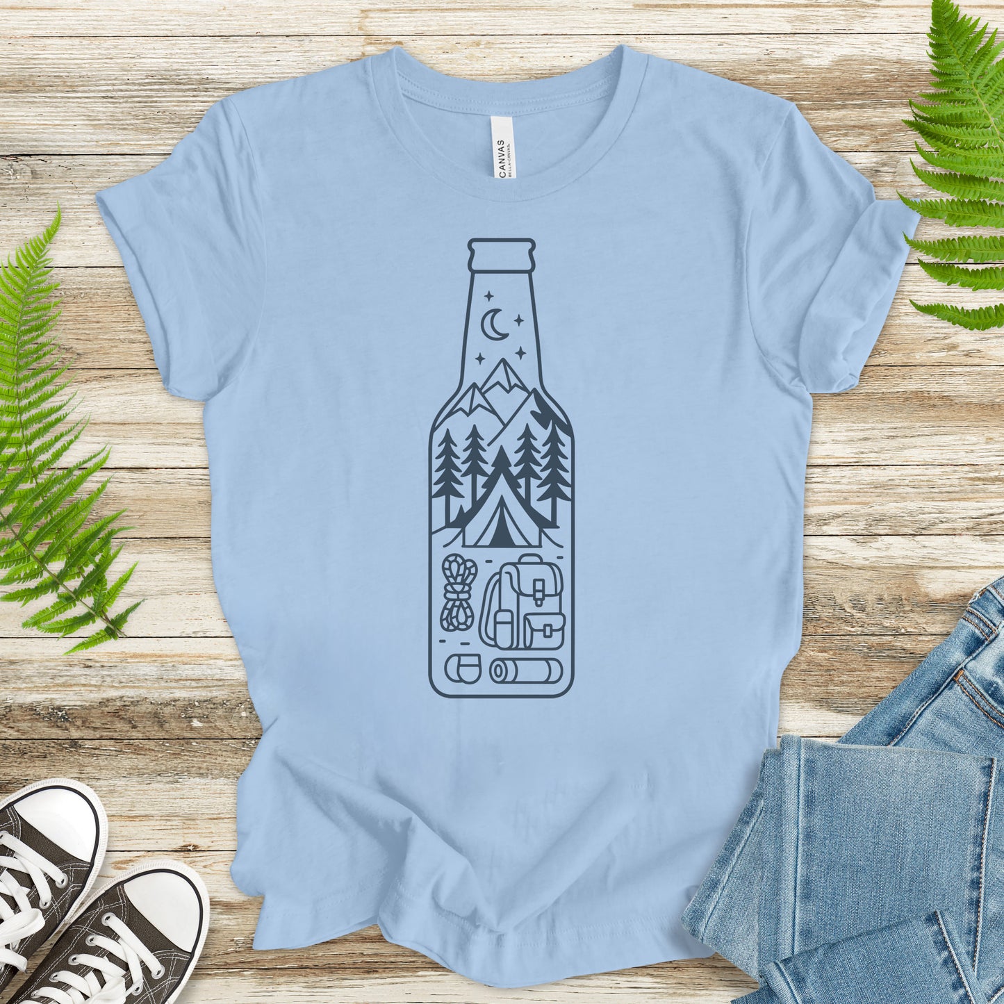 Camping in a Bottle T-Shirt – Retro Adventure & Nature Lover Tee