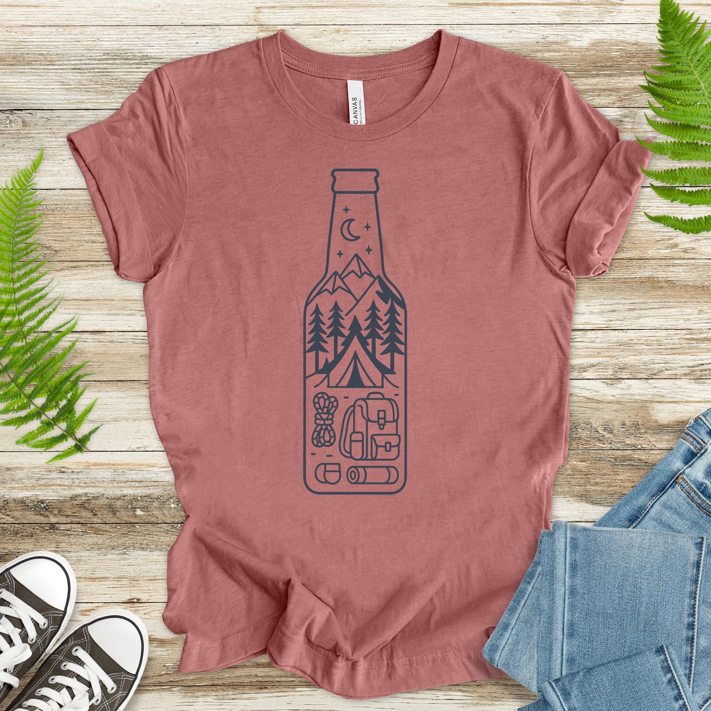 Camping in a Bottle T-Shirt – Retro Adventure & Nature Lover Tee