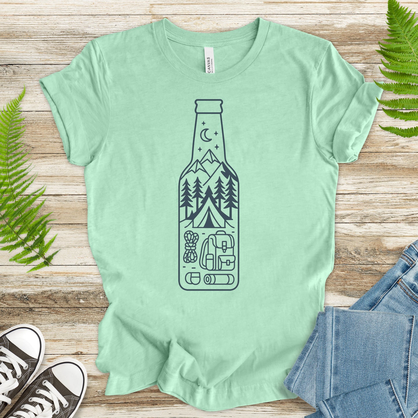 Camping in a Bottle T-Shirt – Retro Adventure & Nature Lover Tee