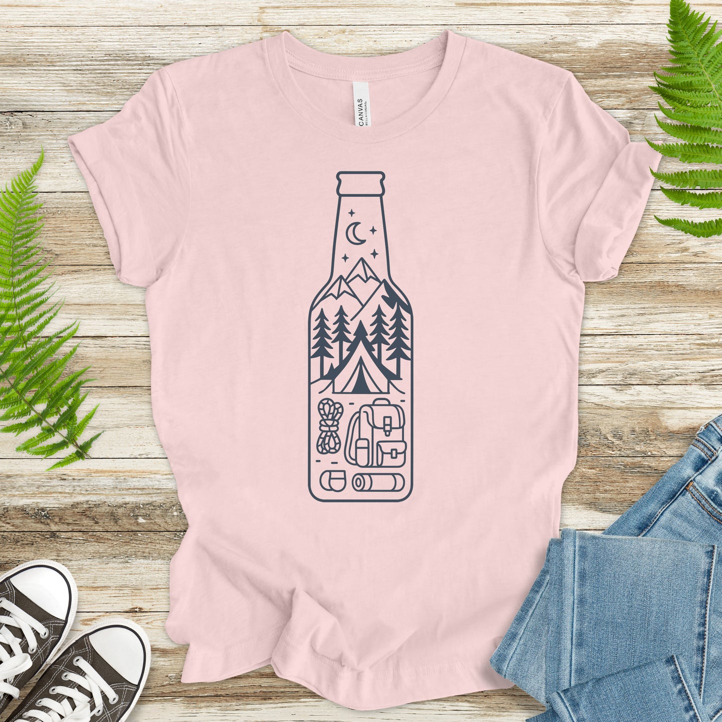 Camping in a Bottle T-Shirt – Retro Adventure & Nature Lover Tee