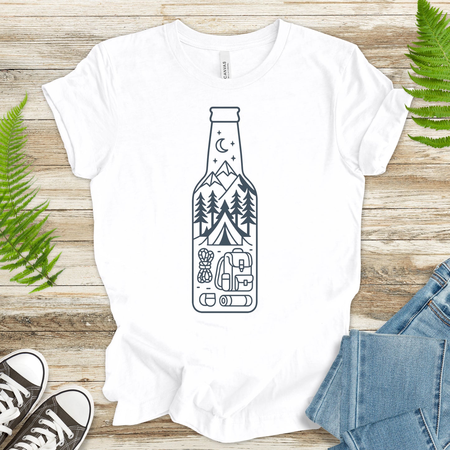 Camping in a Bottle T-Shirt – Retro Adventure & Nature Lover Tee
