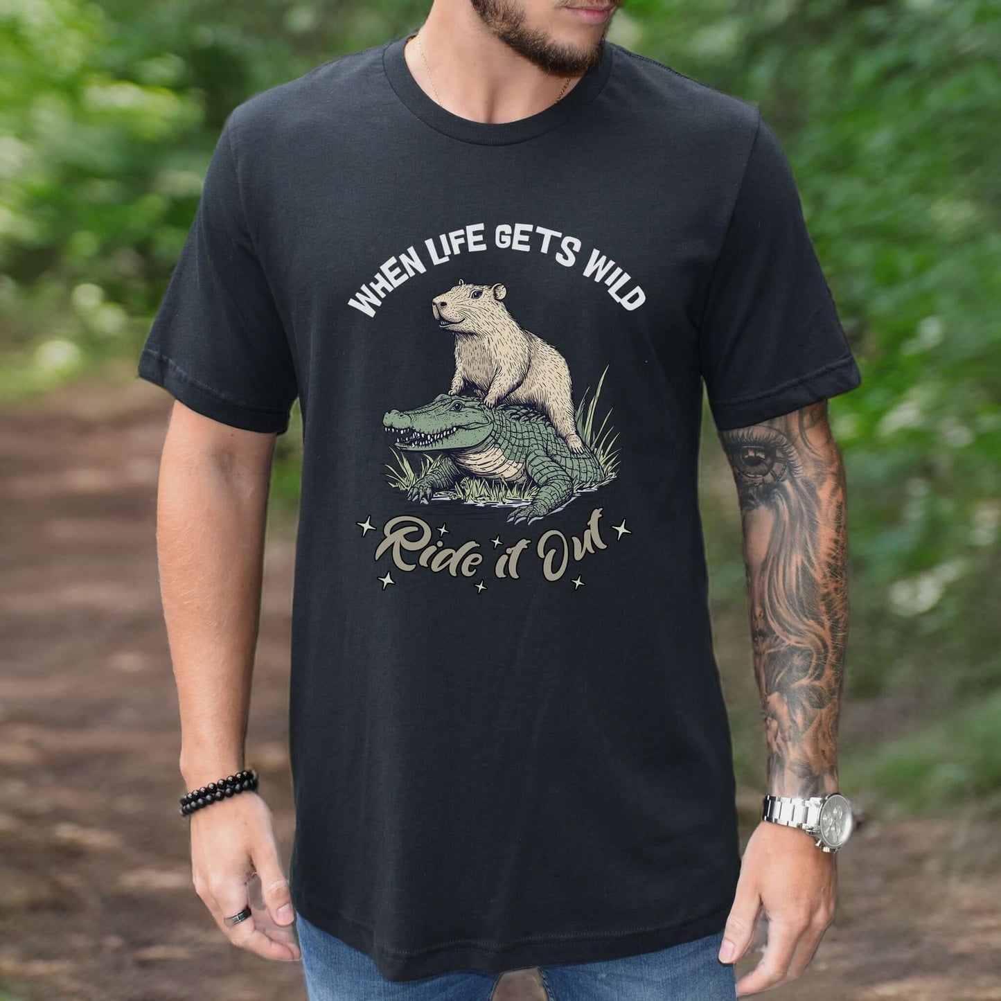 When Life Gets Wild T-Shirt – Capybara and Alligator Humor