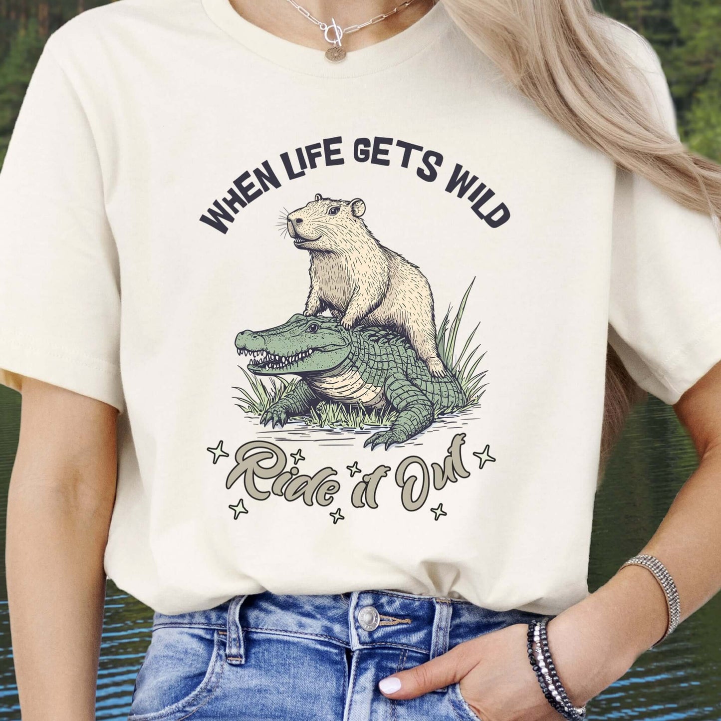 When Life Gets Wild T-Shirt – Capybara and Alligator Humor