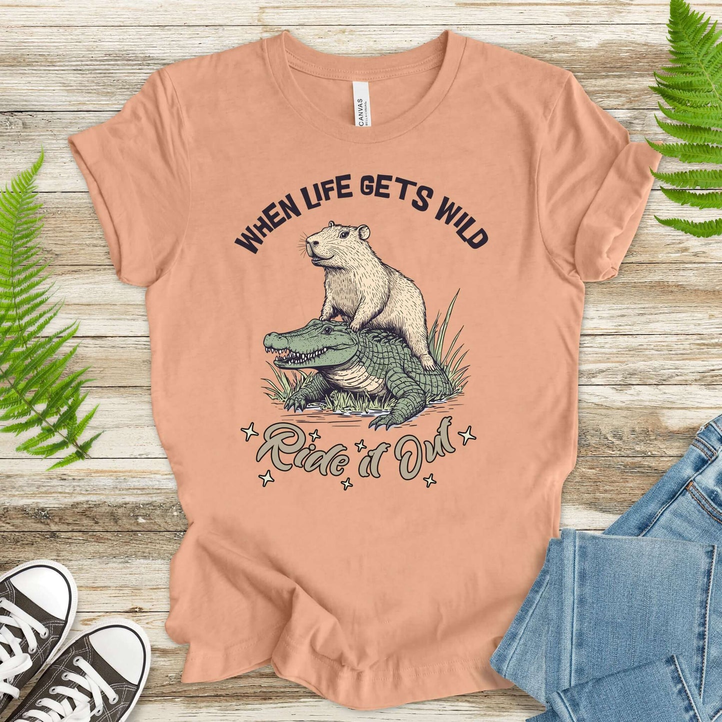 When Life Gets Wild T-Shirt – Capybara and Alligator Humor