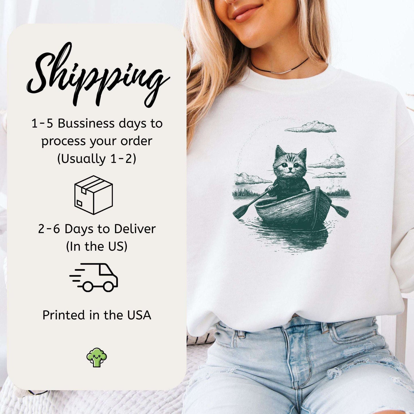 Mysterious Rowboat Cat Sweatshirt – Surreal Moody Art Style