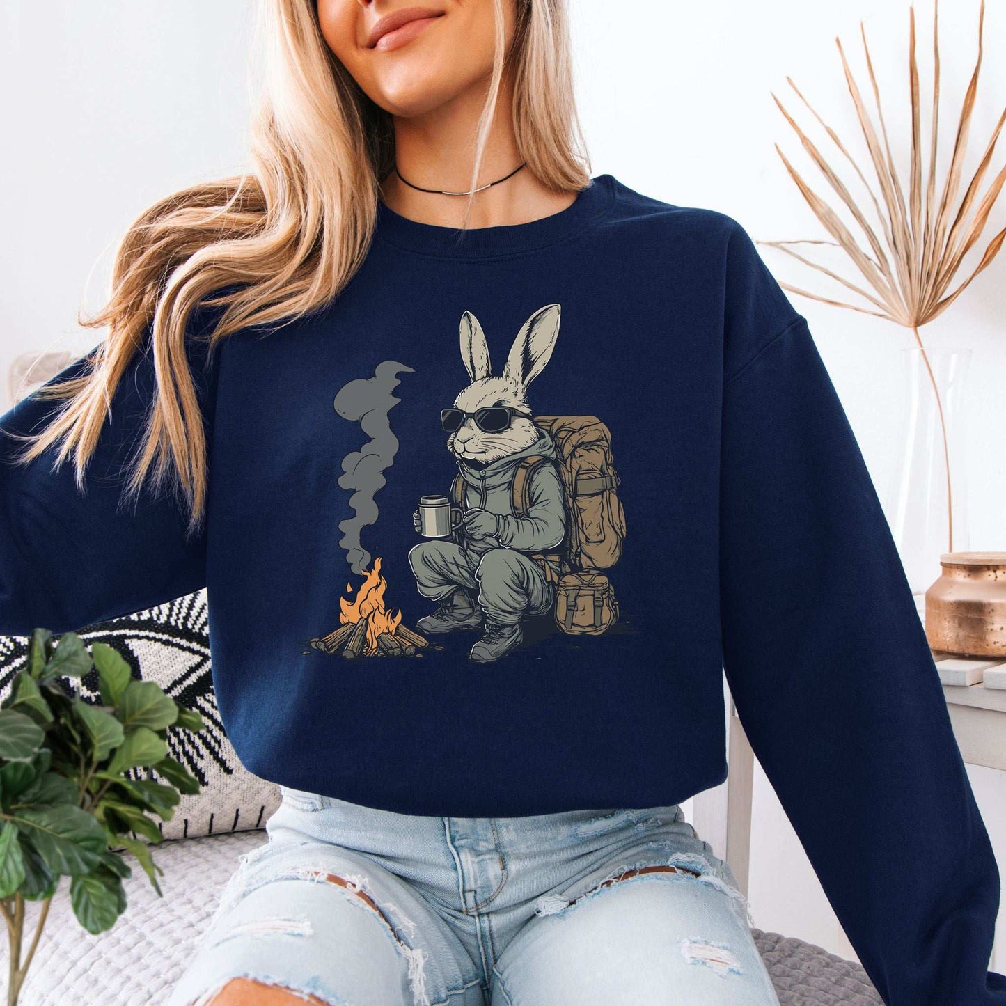 Campfire Rabbit Sweatshirt – Cozy Adventure Gift for Nature-Loving Bunnies