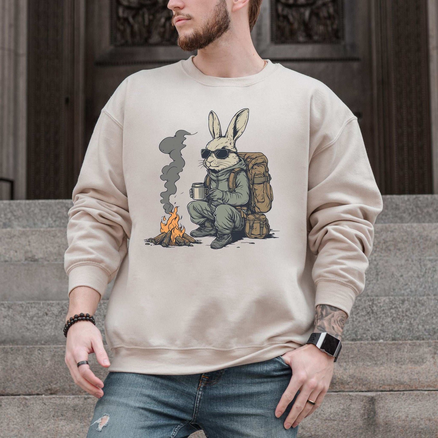 Campfire Rabbit Sweatshirt – Cozy Adventure Gift for Nature-Loving Bunnies