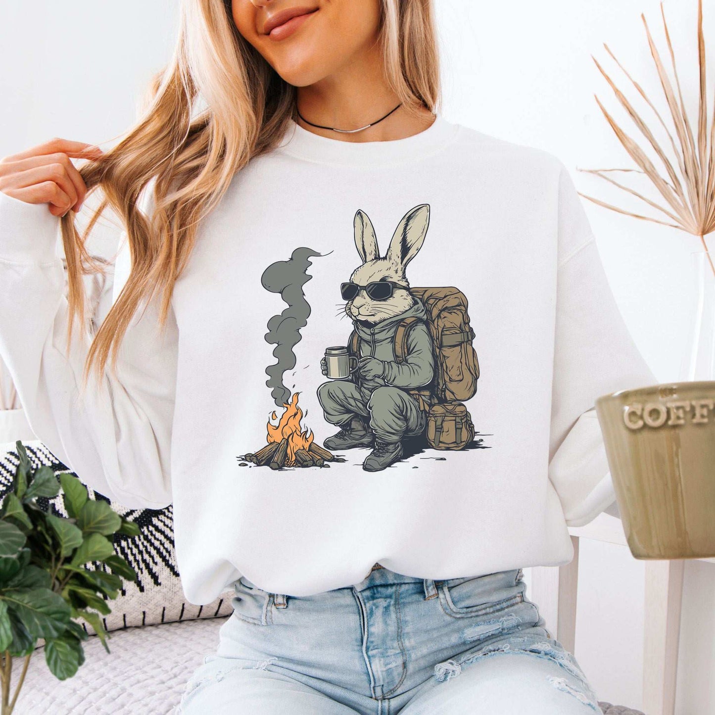 Campfire Rabbit Sweatshirt – Cozy Adventure Gift for Nature-Loving Bunnies