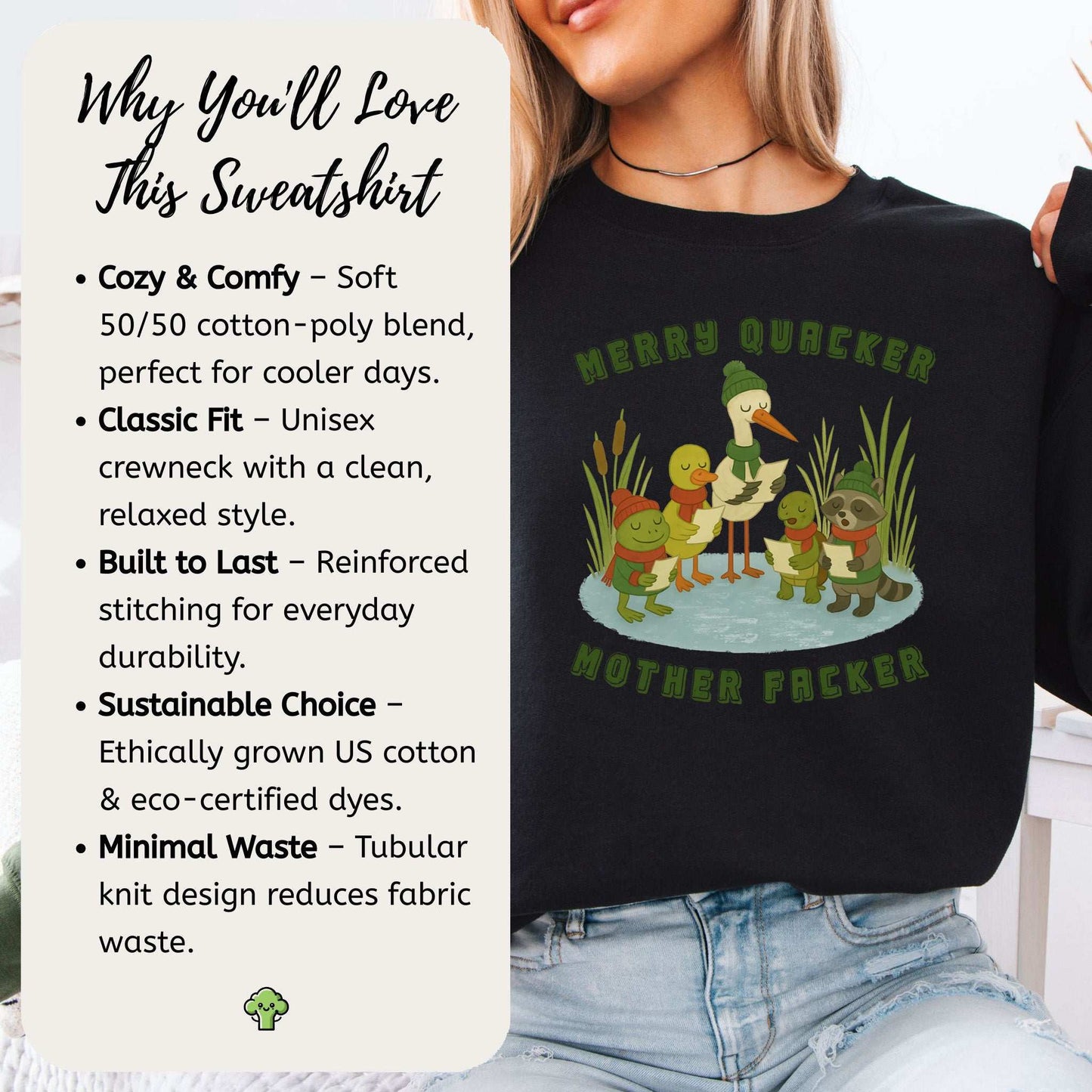 Merry Quacker Choir Sweatshirt – Funny Duck, Frog & Raccoon Carolers