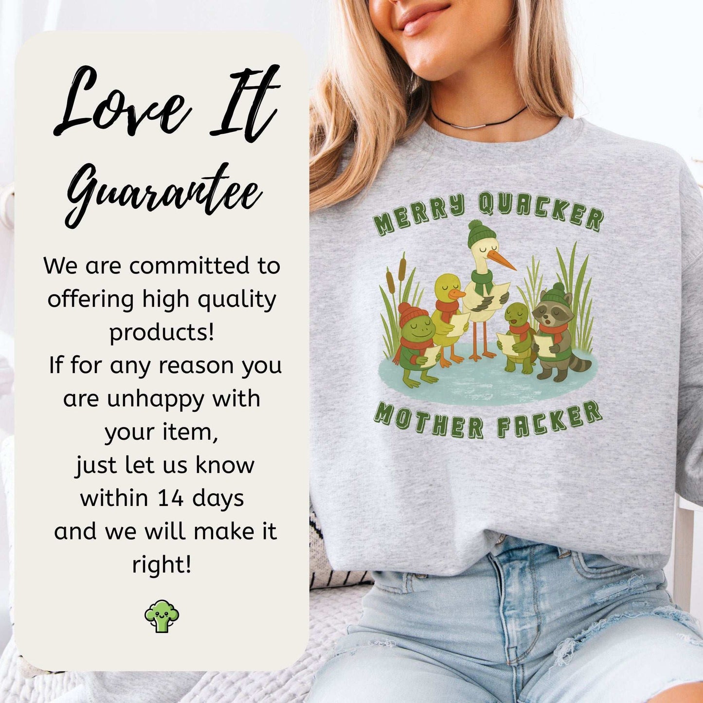 Merry Quacker Choir Sweatshirt – Funny Duck, Frog & Raccoon Carolers