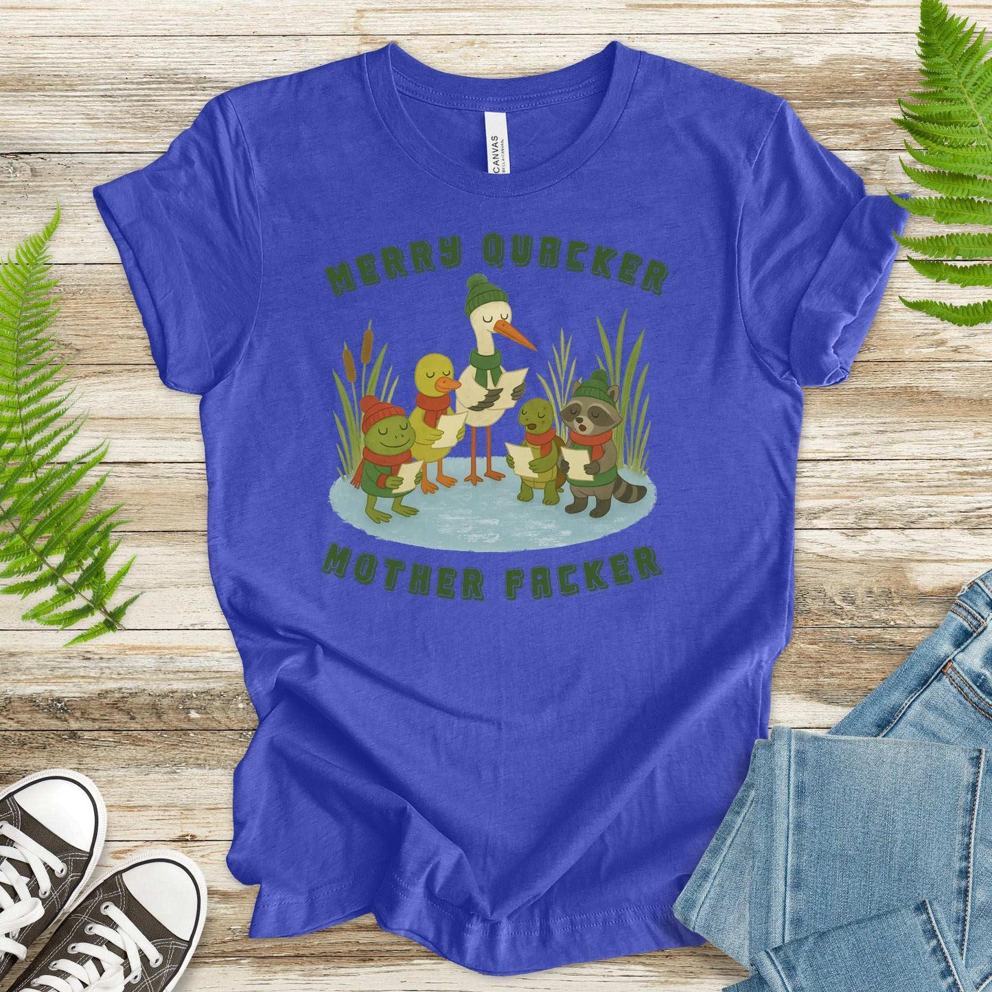 Merry Quacker Choir T-Shirt – Funny Duck, Frog & Raccoon Caroling Tee