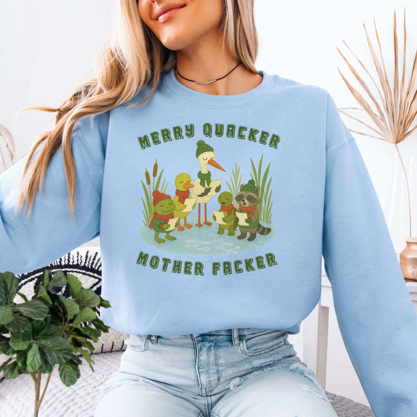Merry Quacker Choir Sweatshirt – Funny Duck, Frog & Raccoon Carolers