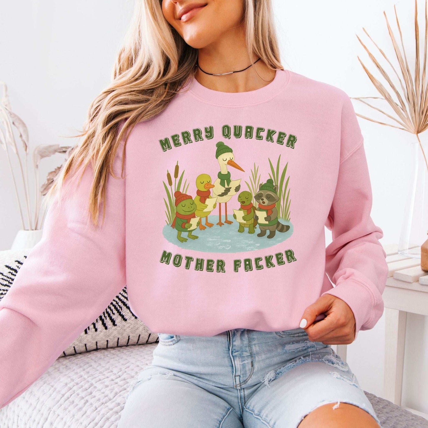 Merry Quacker Choir Sweatshirt – Funny Duck, Frog & Raccoon Carolers