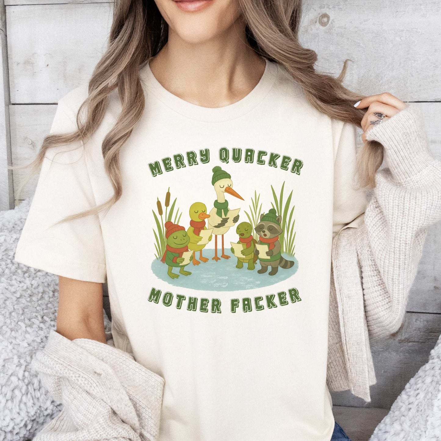 Merry Quacker Choir T-Shirt – Funny Duck, Frog & Raccoon Caroling Tee