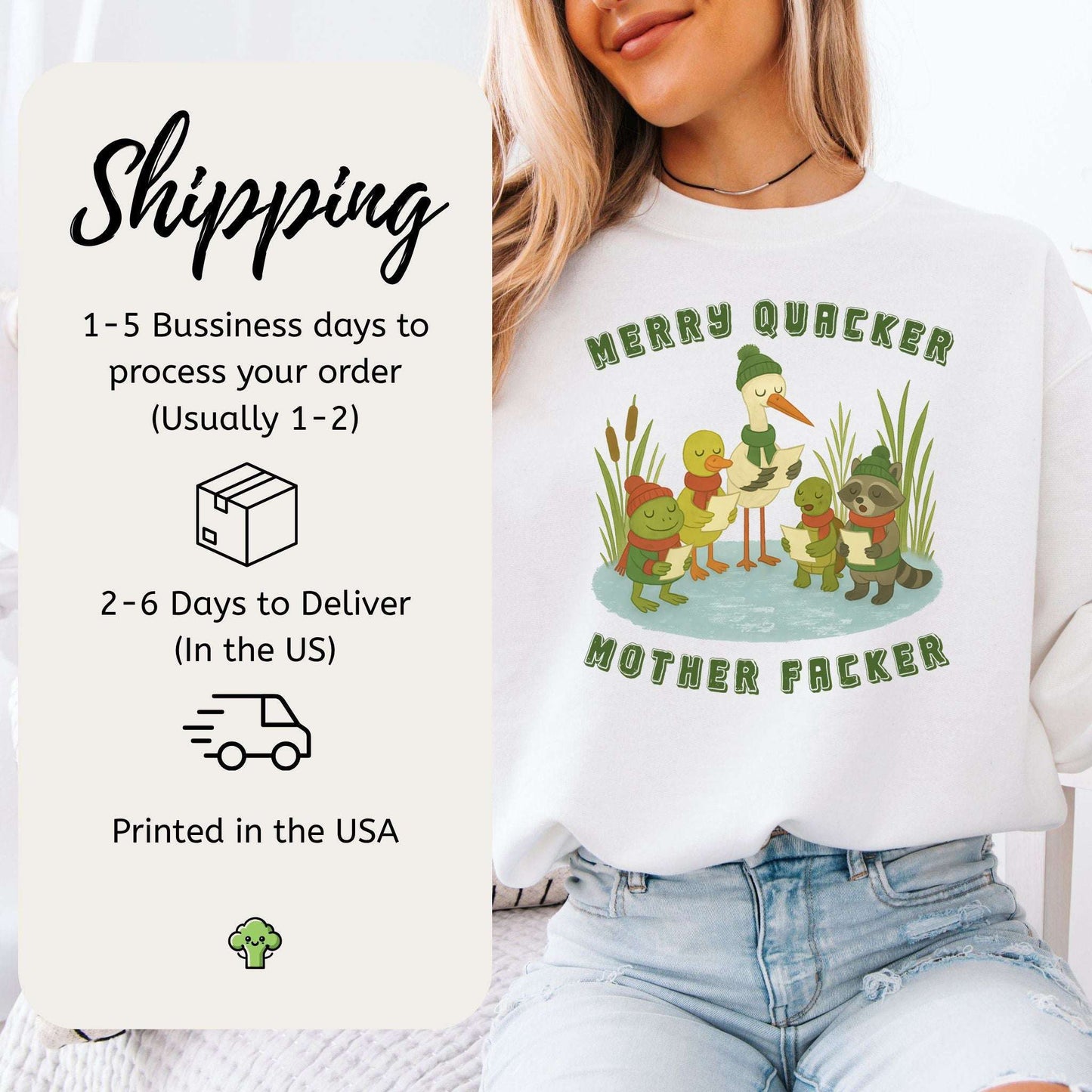 Merry Quacker Choir Sweatshirt – Funny Duck, Frog & Raccoon Carolers